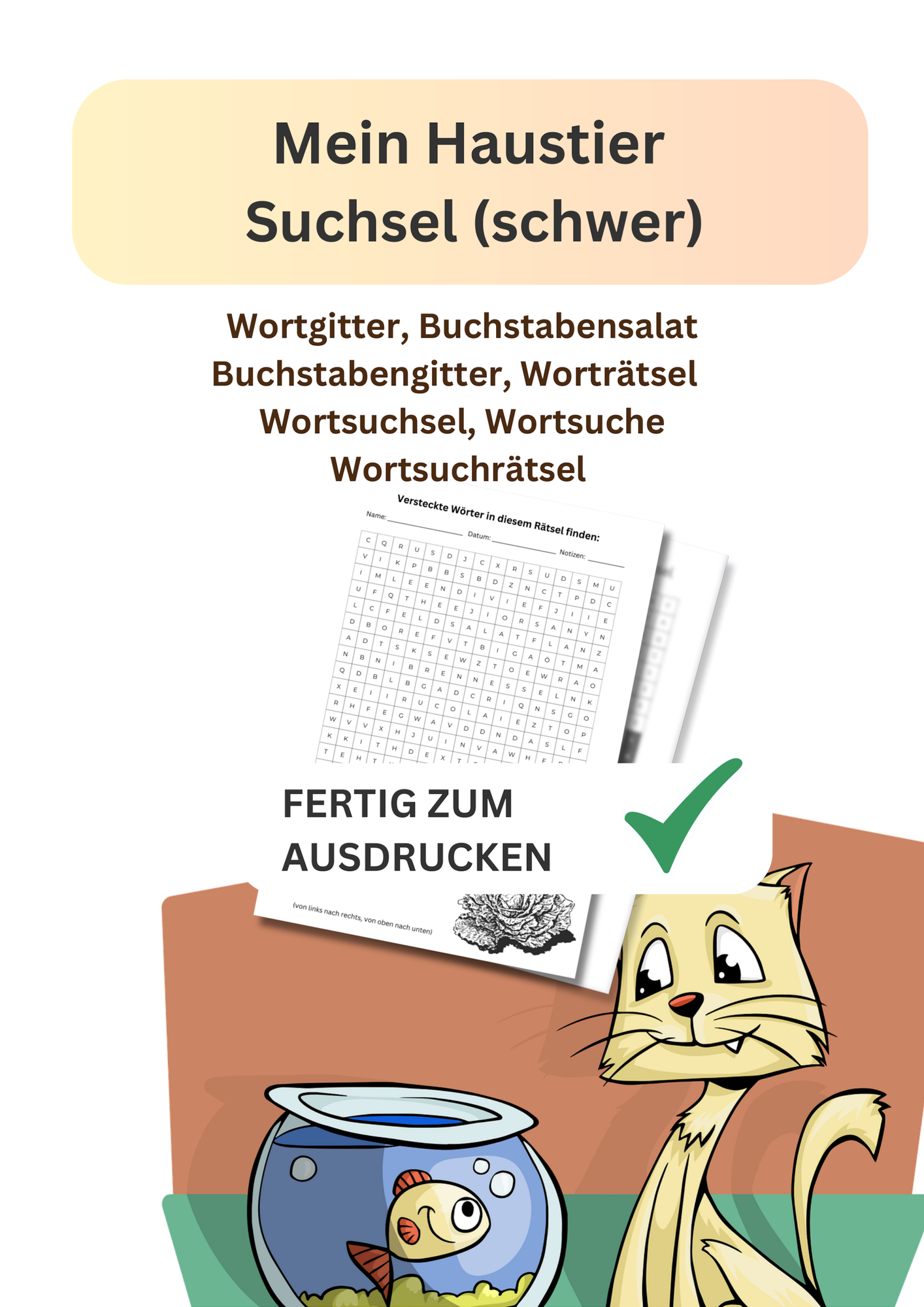 Mein Haustier, Suchsel, schwer, Wortgitter, Buchstabensalat