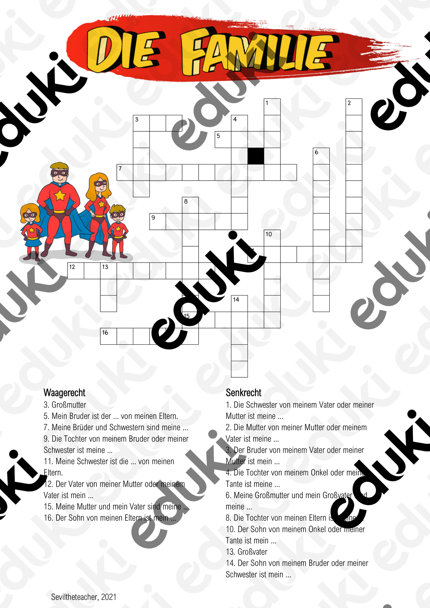 Familienmitglieder, Kreuzwortrtsel Unterrichtsmaterial in den Fchern DaZ/DaF & Deutsch Familienmitglieder, Kreuzwortrtsel Unterrichtsmaterial in den Fchern DaZ/DaF & Deutsch