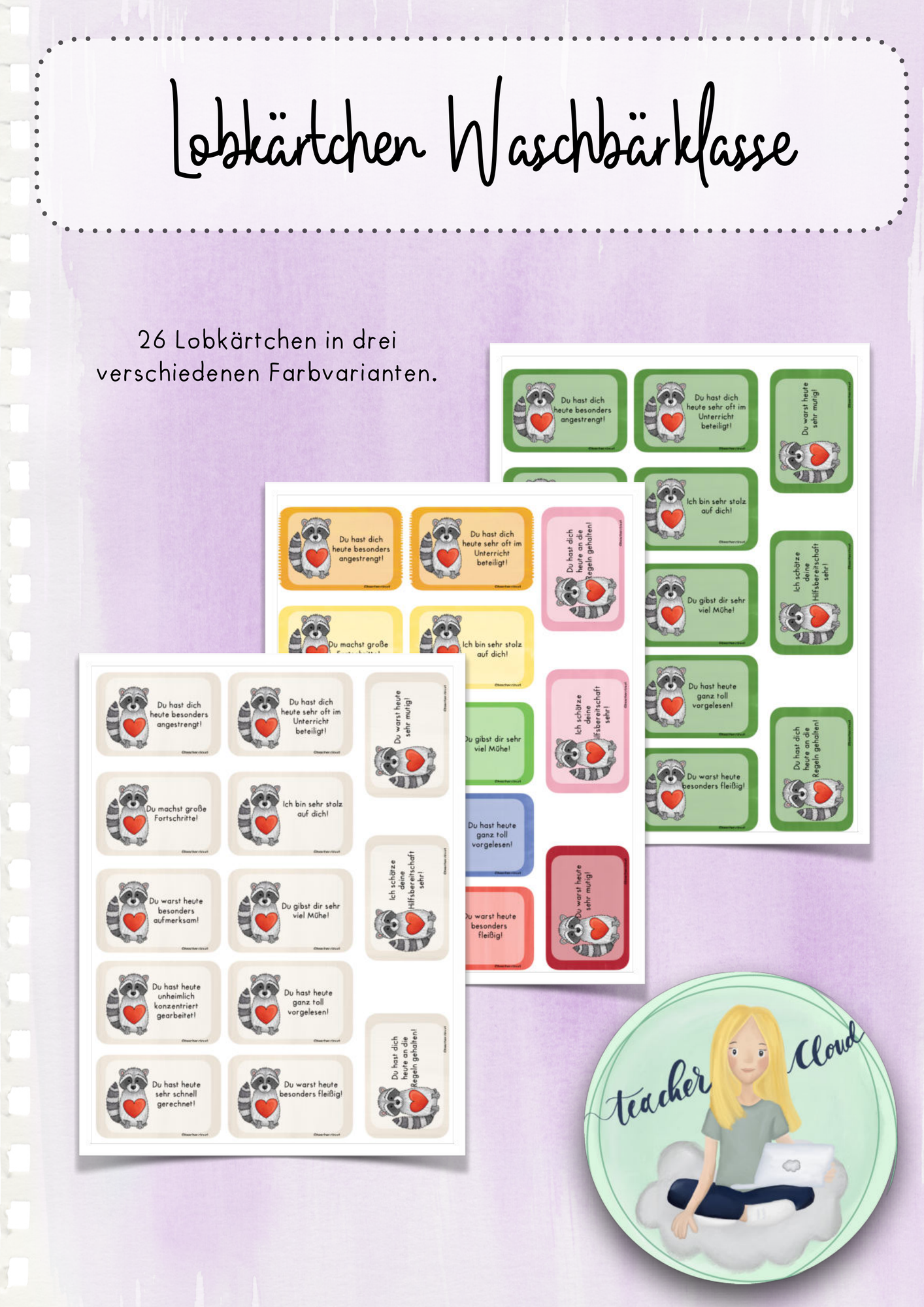 Lobkärtchen Waschbärklasse – Unterrichtsmaterial im Fach Fachübergreifendes