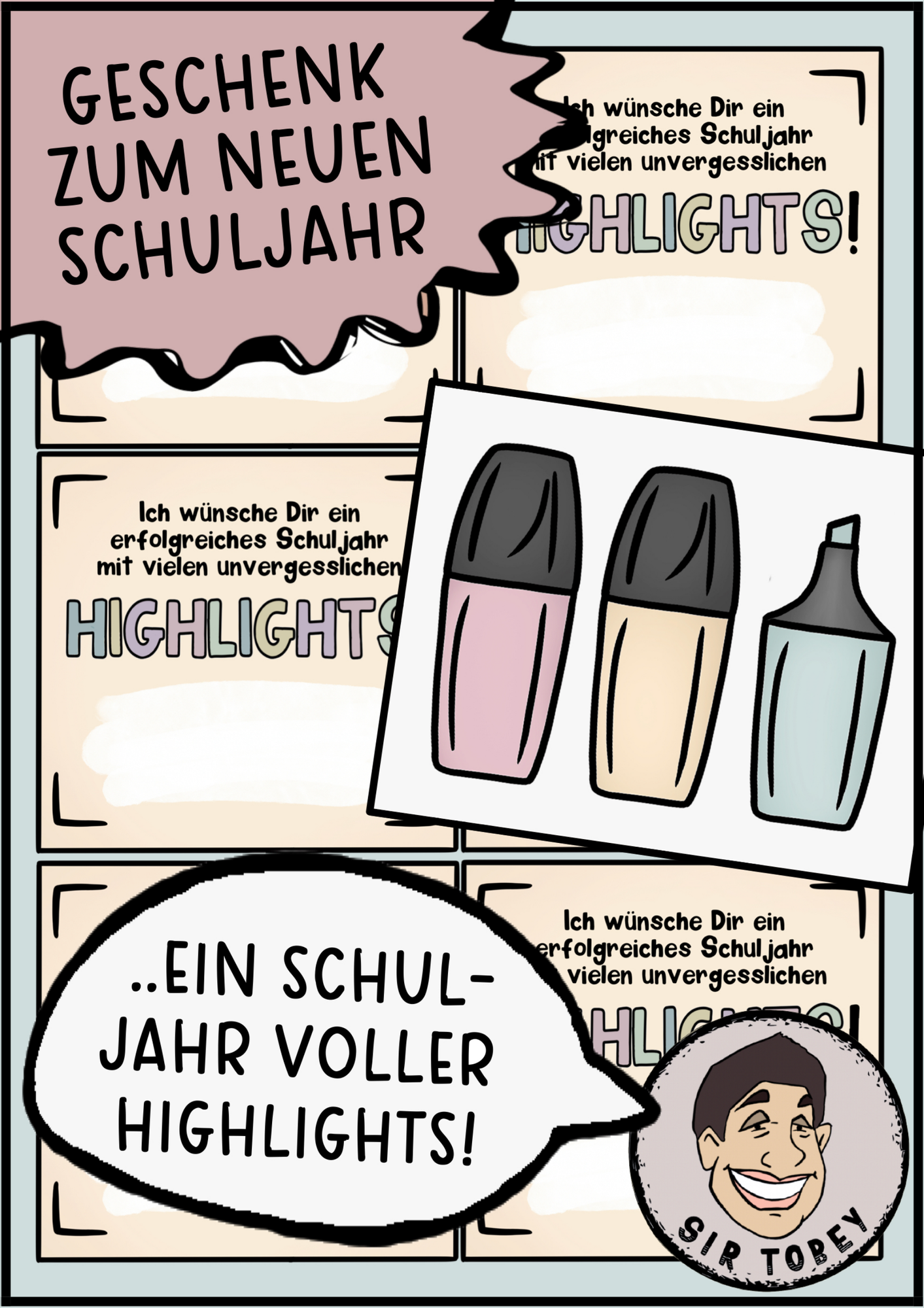 Willkommensgruß, Geschenk zum Schuljahresbeginn, Highlighter ...
