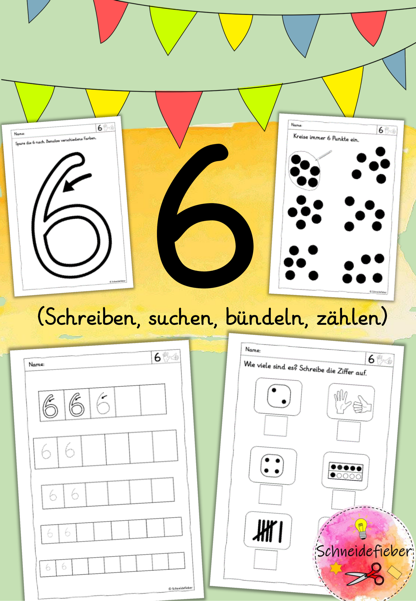 Zahlenheft, Ziffernschreibkurs, 6, Förderung, – Unterrichtsmaterial im