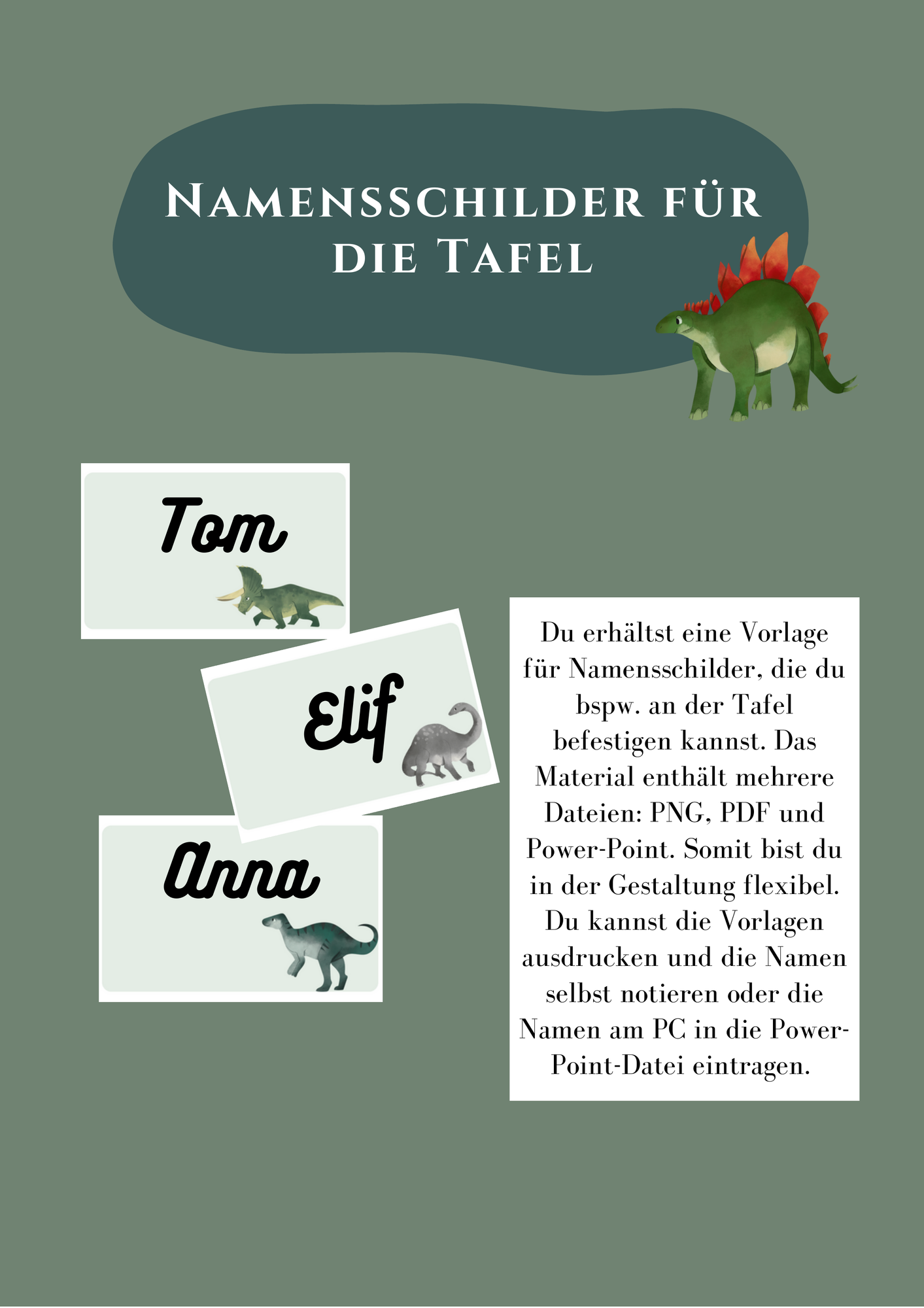 Namensschilder für die Tafel - Dino – Unterrichtsmaterial im Fach ...