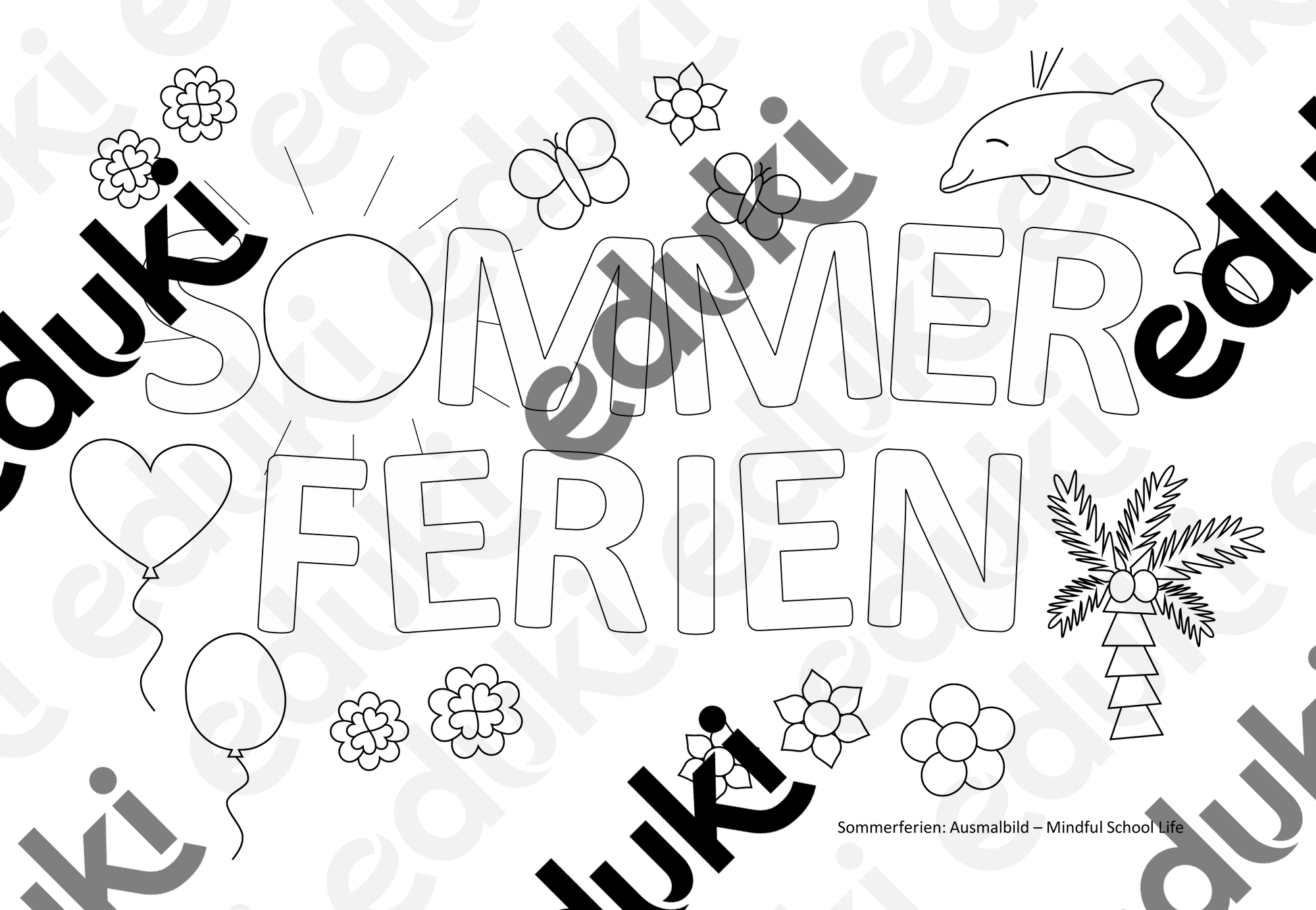 Ausmalbild Sommerferien – Unterrichtsmaterial im Fach Kunst