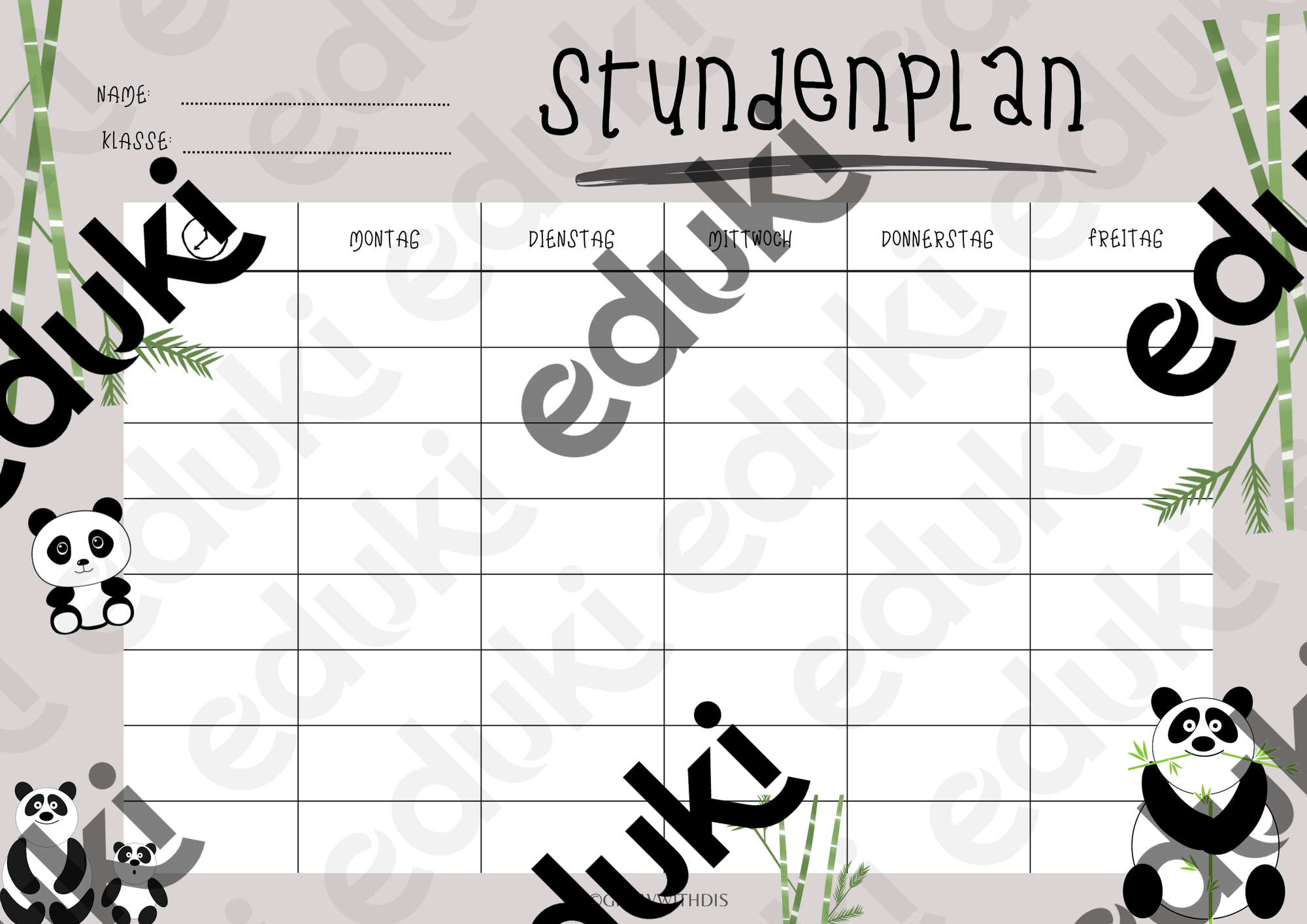 Freebie Stundenplan Panda Edition🐼 – Unterrichtsmaterial im Fach ...