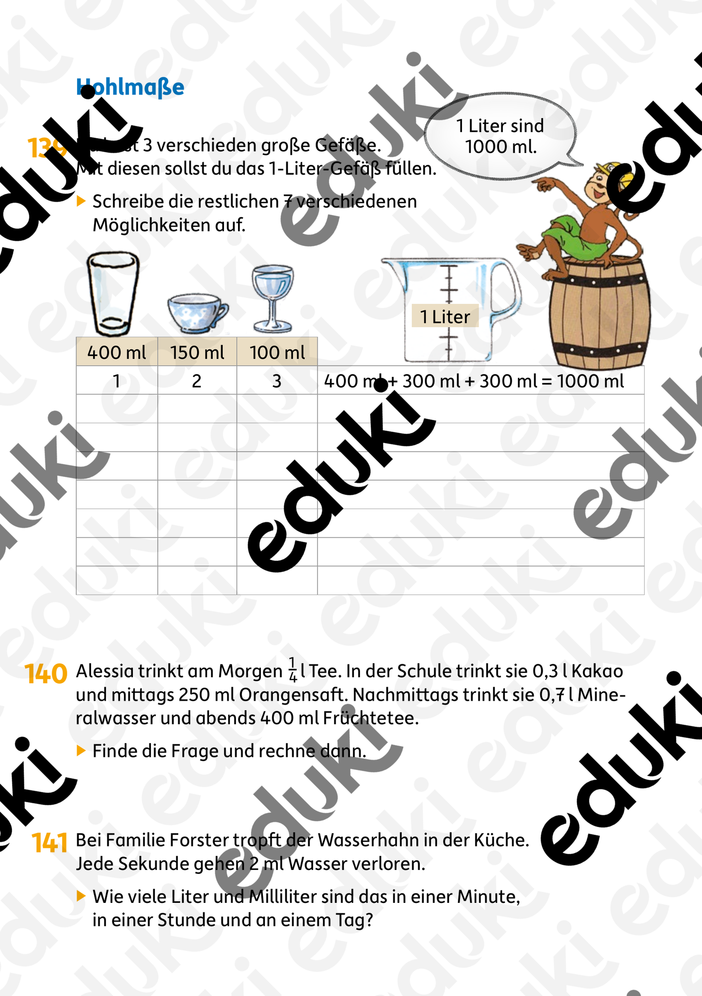 Größen: Hohlmaße (Textaufgaben 4. Klasse) – Unterrichtsmaterial im Fach