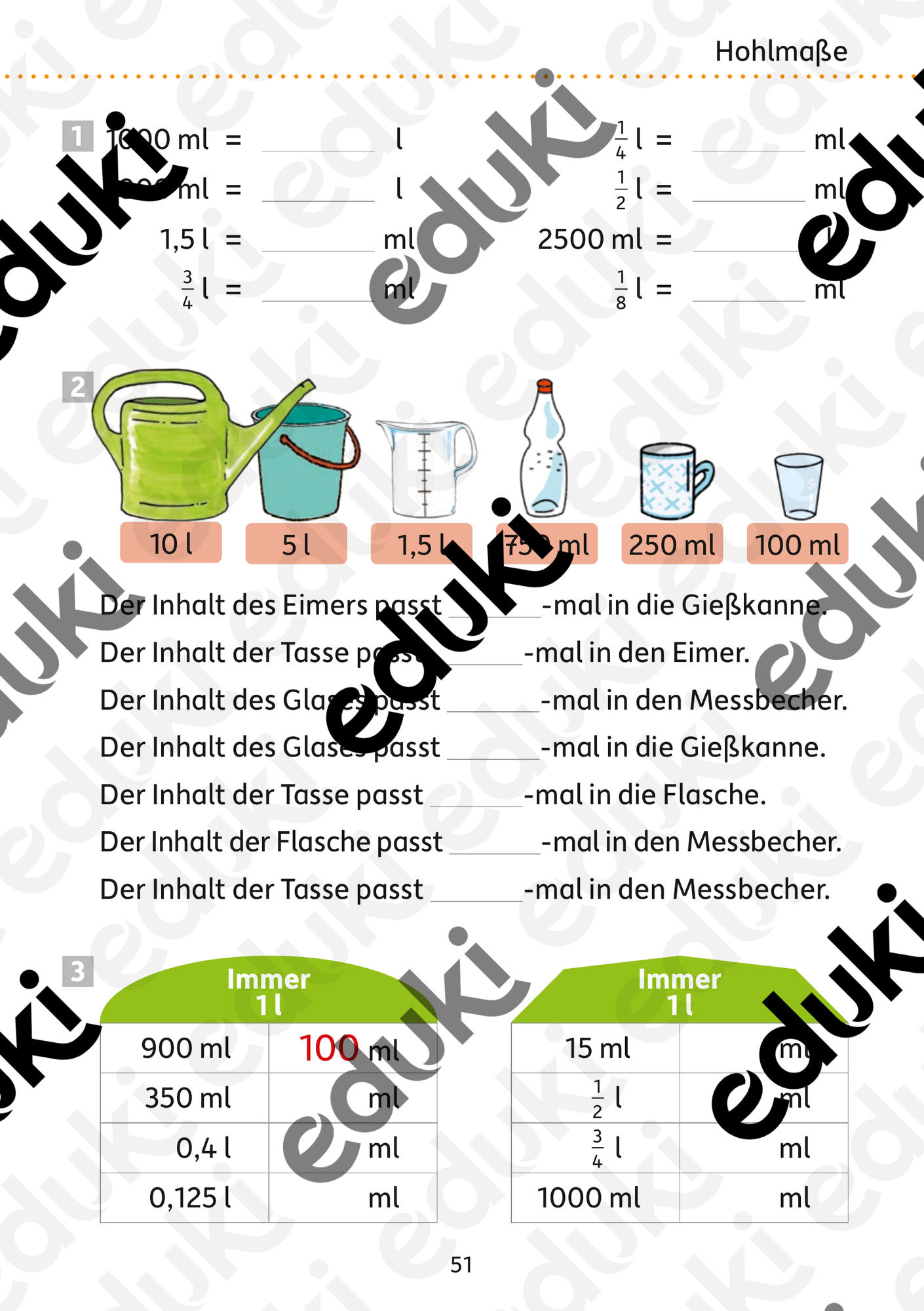 Rechnen mit Größen: Hohlmaße (Mein Übungsheft Rechnen 4. Klasse