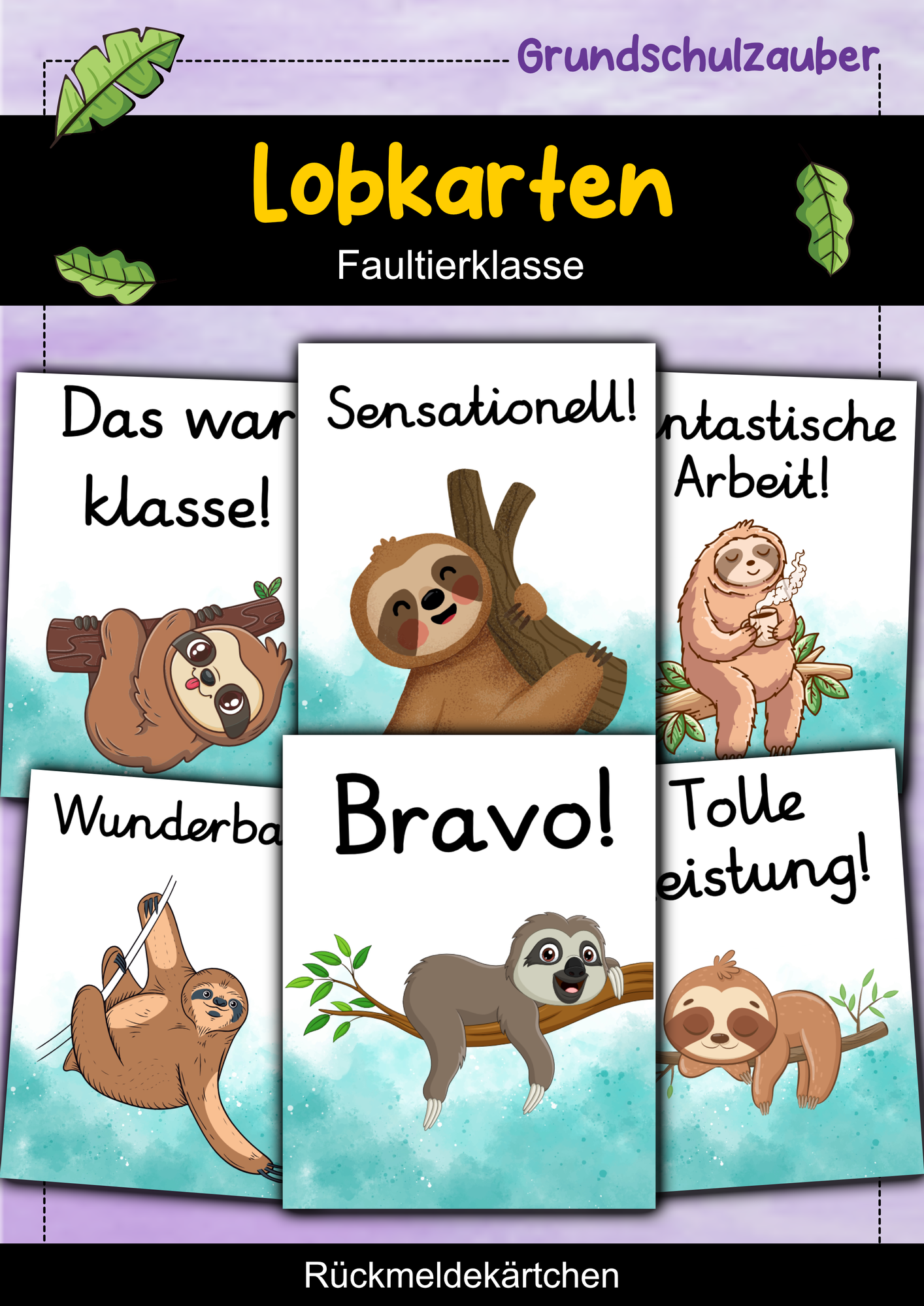 Lobkärtchen für die Faultierklasse - Lobkarten Faultier ...