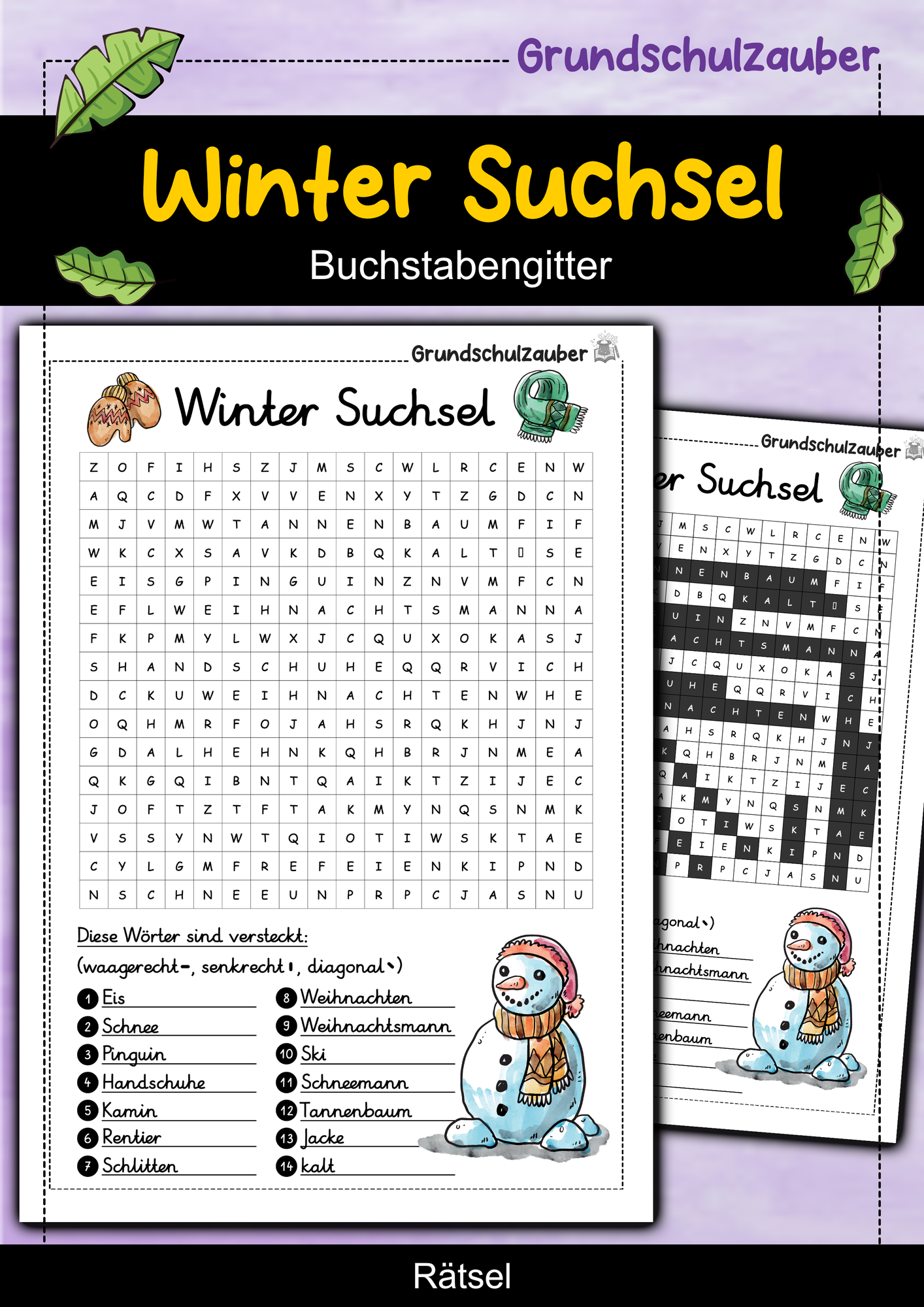 Winter Suchsel - Buchstabengitter – Unterrichtsmaterial im Fach