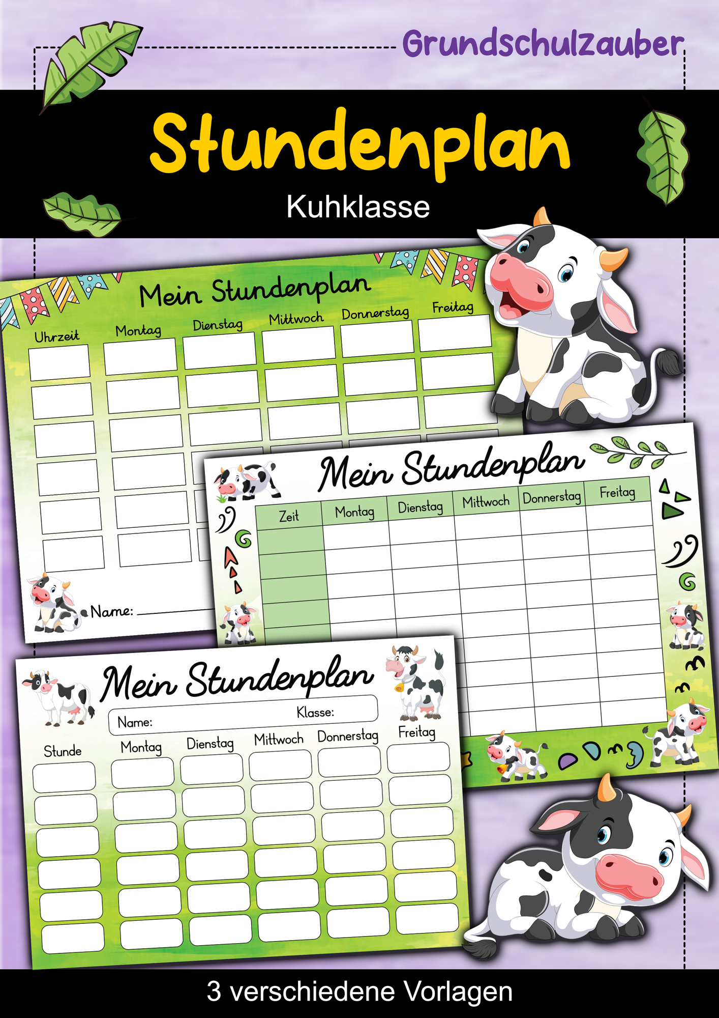 Kuh Stundenplan für die Kuhklasse - 3 Vorlagen – Unterrichtsmaterial im ...