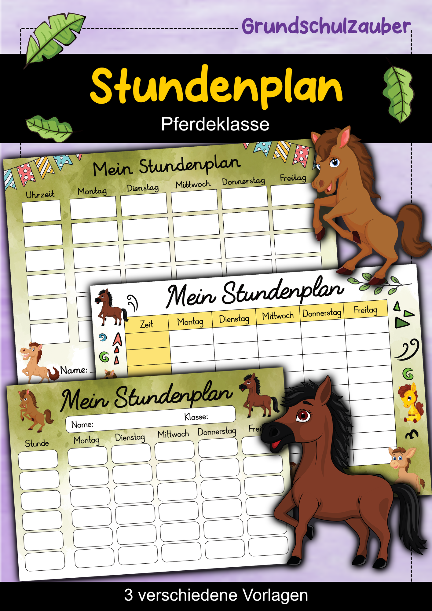 Pferde Stundenplan für die Pferdeklasse - 3 Vorlagen ...