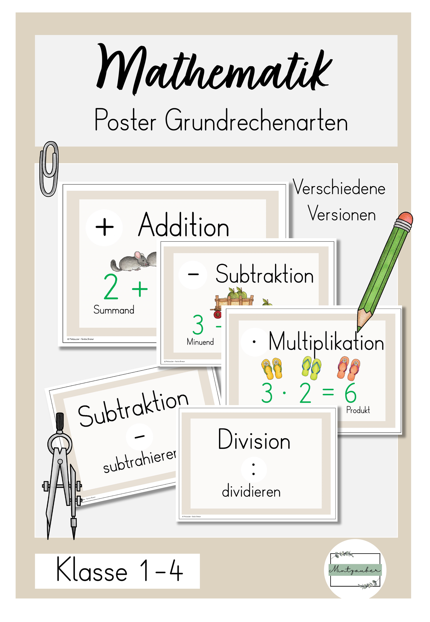 Poster Mathe Grundrechenarten Visualisierung – Unterrichtsmaterial im
