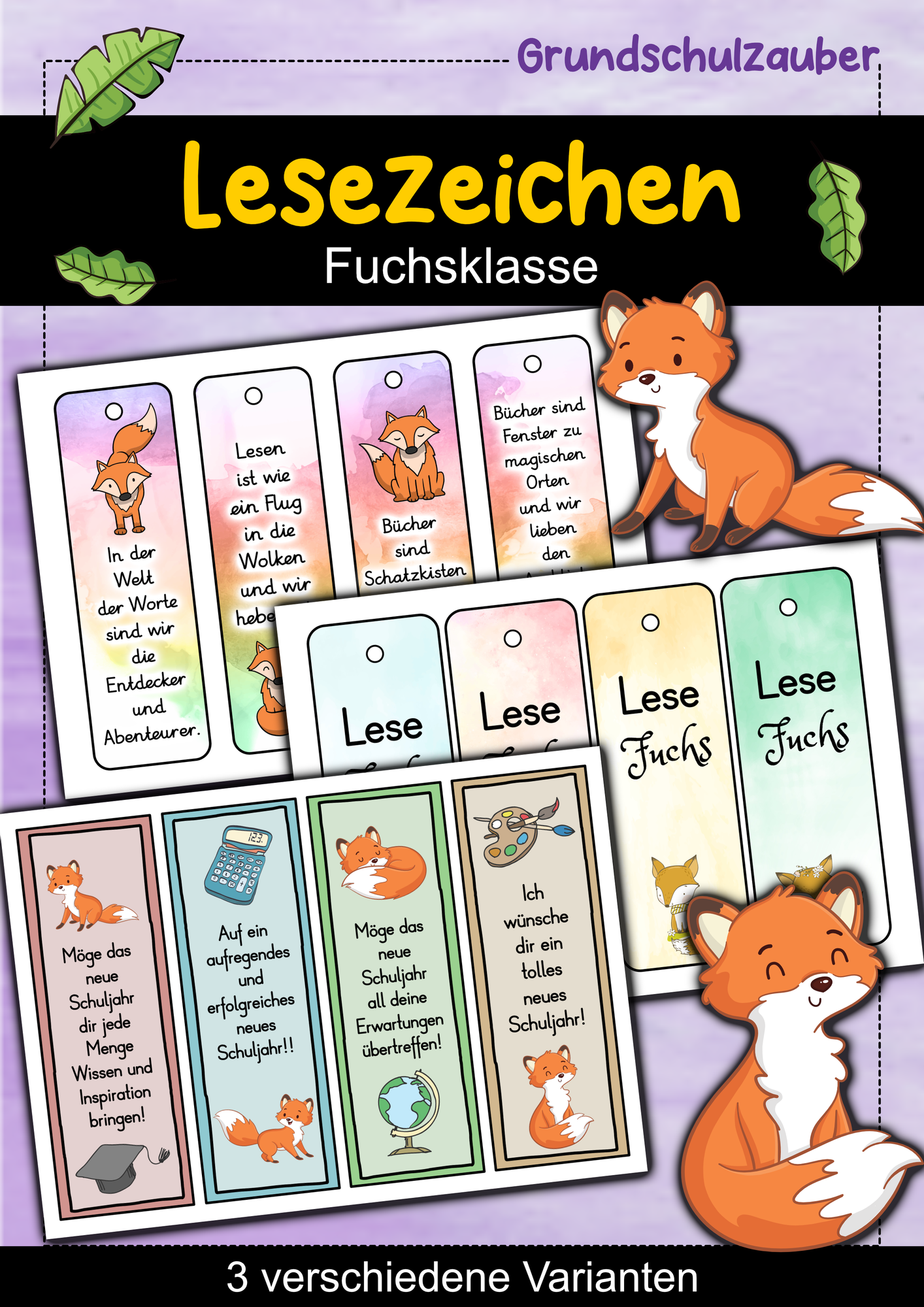Fuchs Lesezeichen für die Fuchsklasse - 3 Varianten ...