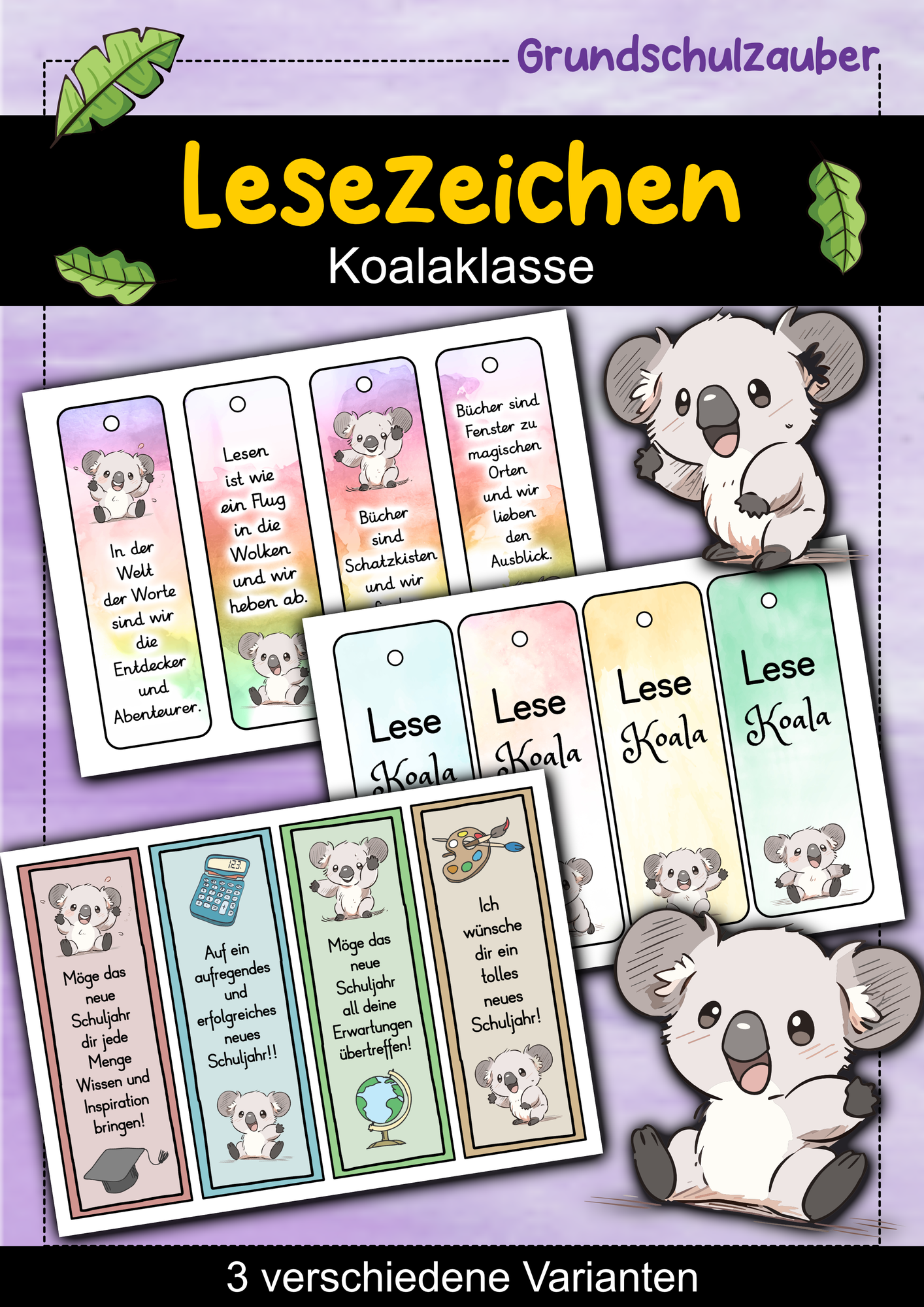 Koala Lesezeichen für die Koalaklasse - 3 Varianten ...