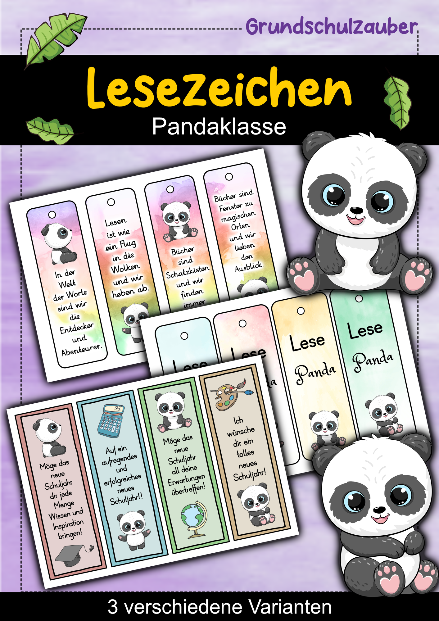 Panda Lesezeichen für die Pandaklasse - 3 Varianten ...