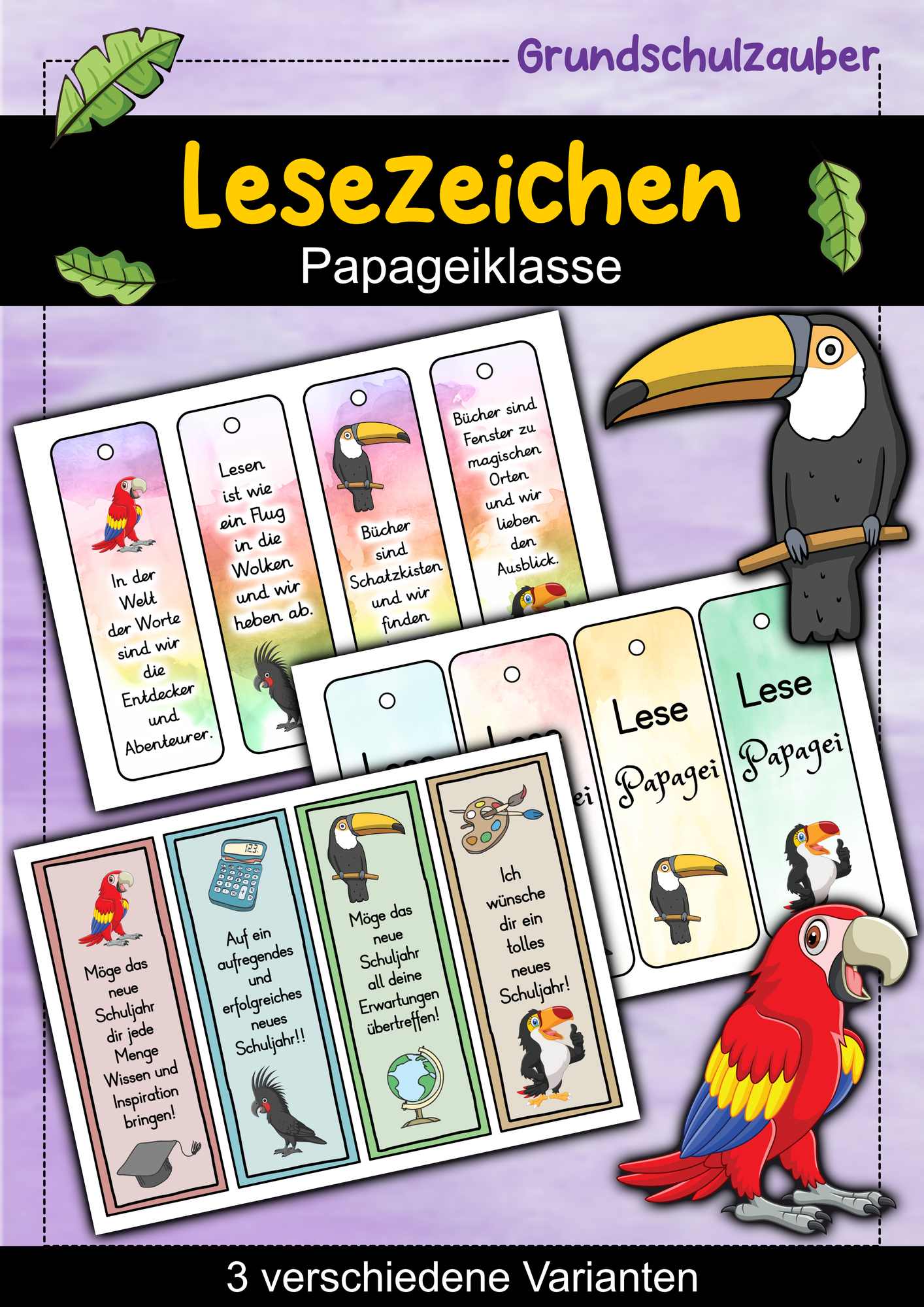 Papagei Lesezeichen für die Papageiklasse - 3 Varianten ...