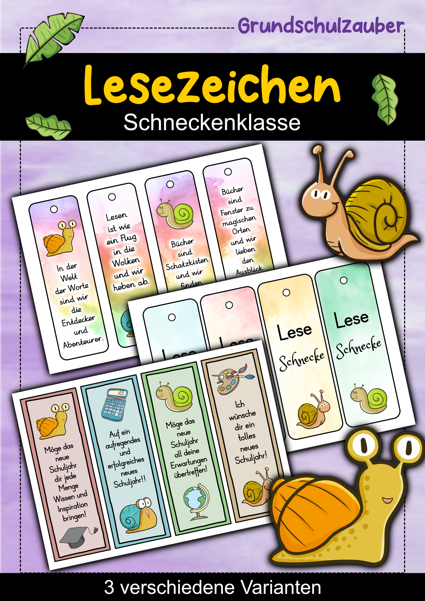Schnecke Lesezeichen für die Schneckenklasse - 3 Varianten ...