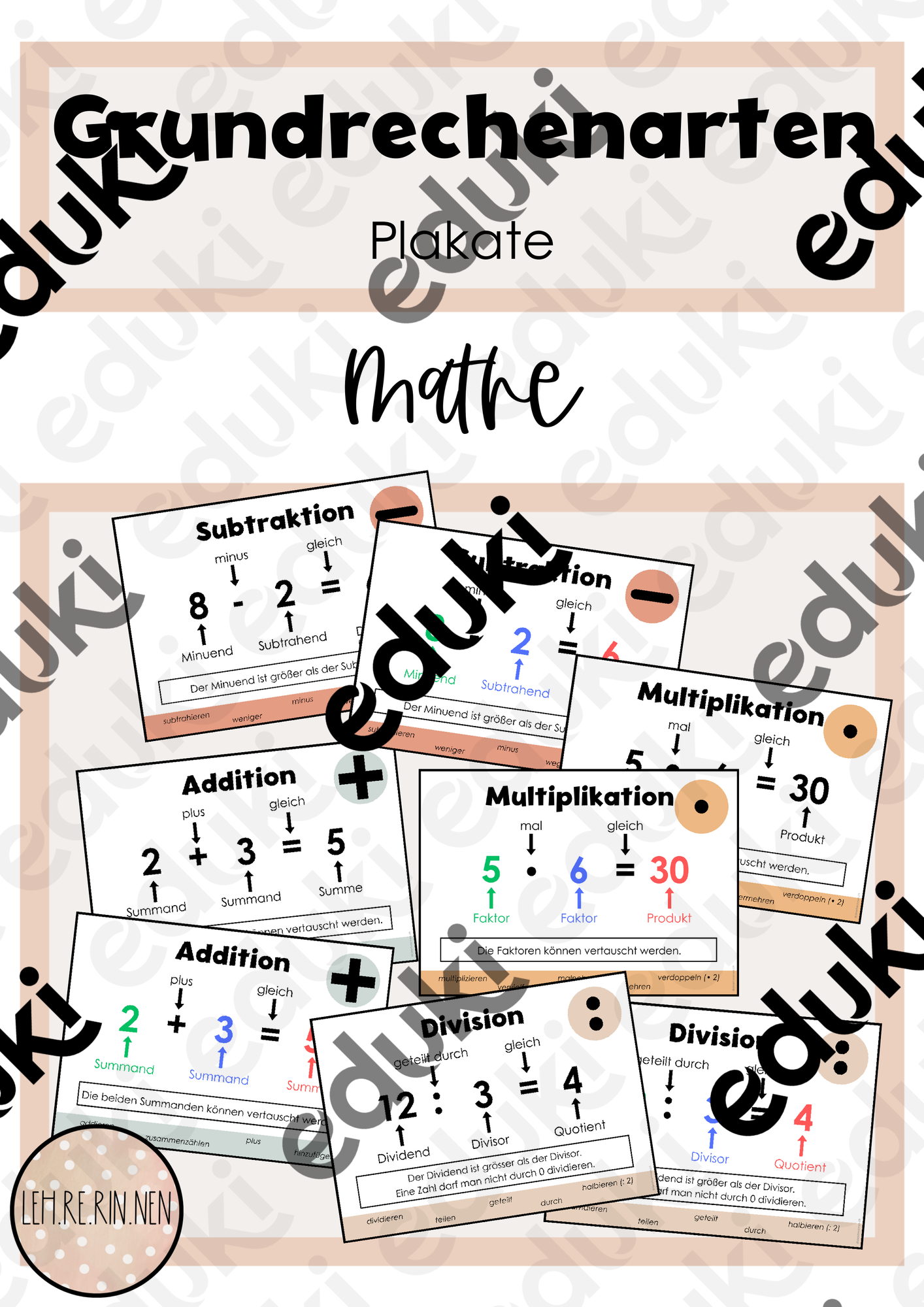 Grundrechenarten - Plakate - Mathe - Boho Style – Unterrichtsmaterial