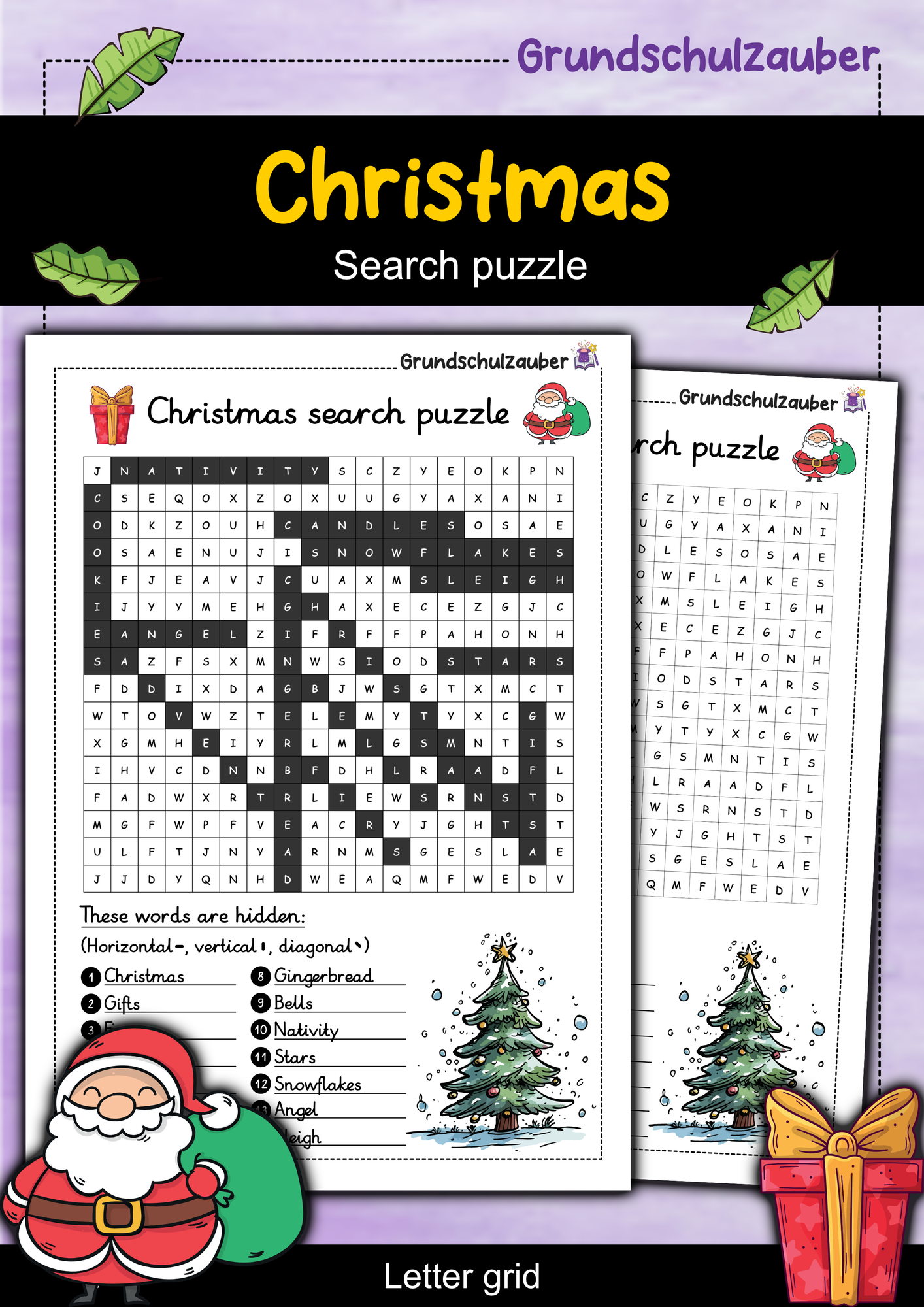 Christmas search puzzle - letter grid (English) – Unterrichtsmaterial