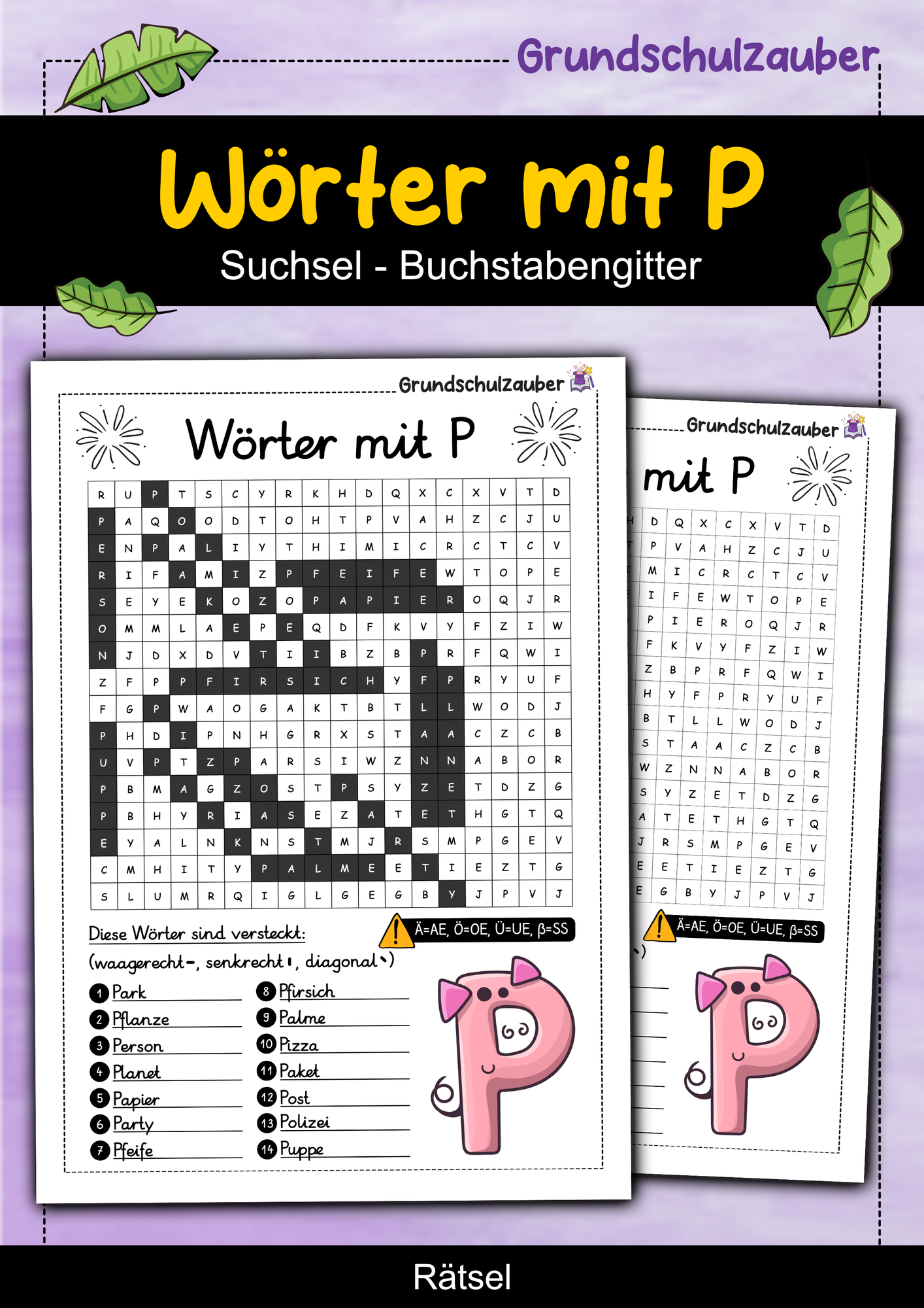 Wörter mit P Suchsel - Buchstabengitter – Unterrichtsmaterial in den