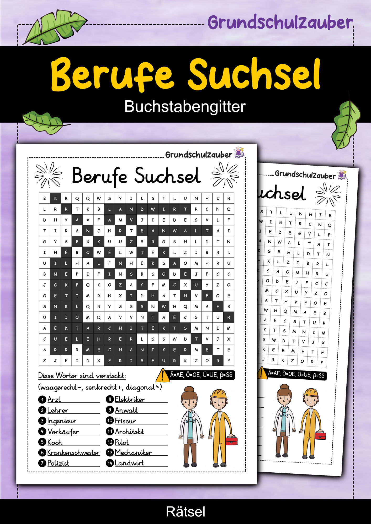 Berufe Suchsel - Buchstabengitter – Unterrichtsmaterial im Fach
