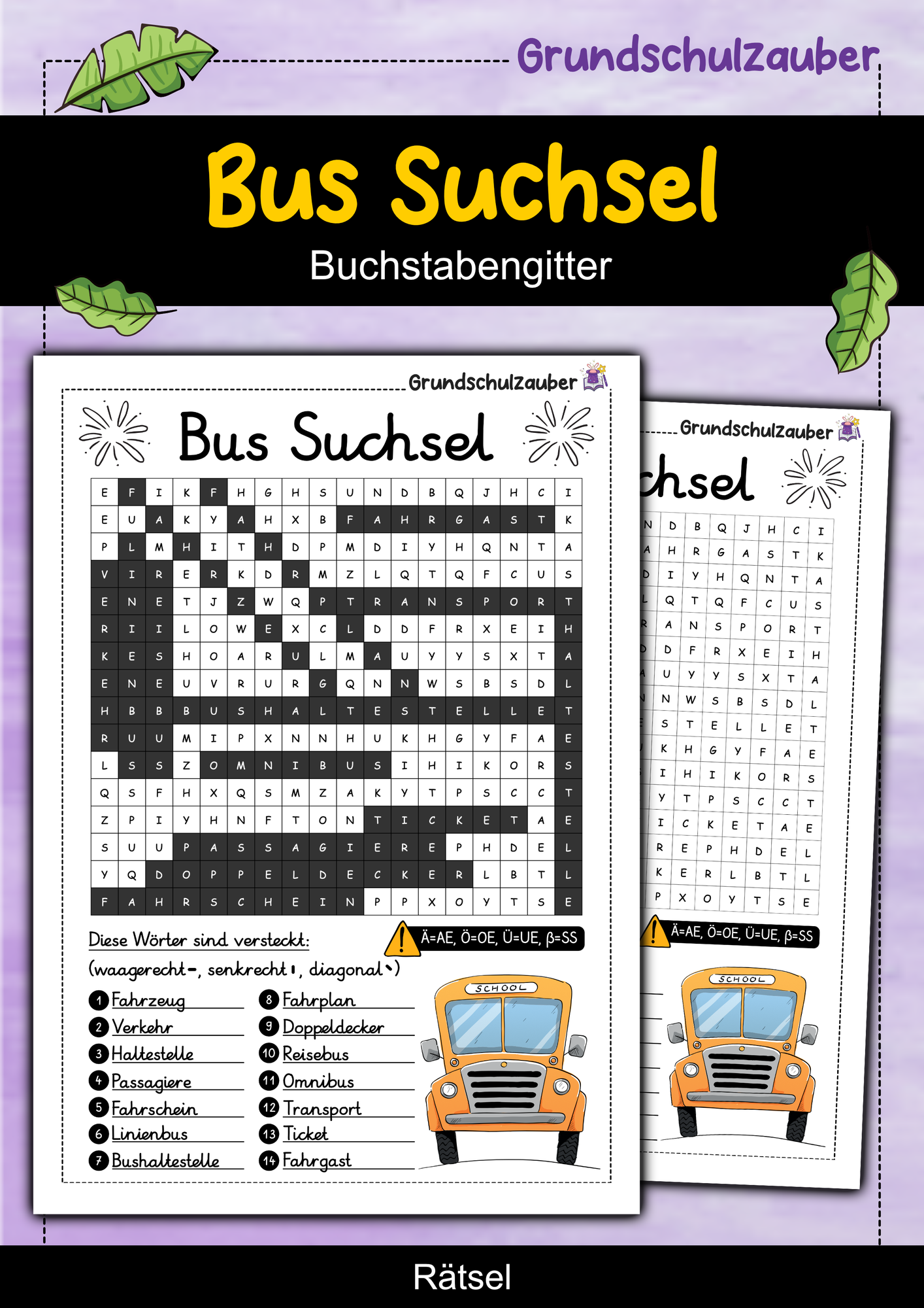 Bus Suchsel - Buchstabengitter – Unterrichtsmaterial im Fach