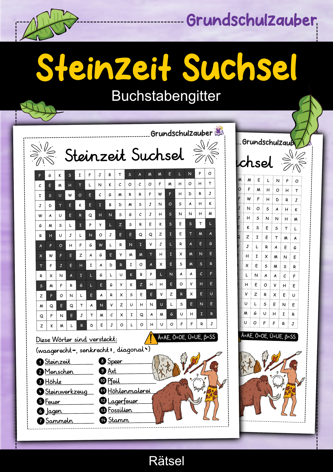Steinzeit Suchsel - Buchstabengitter – Unterrichtsmaterial im Fach