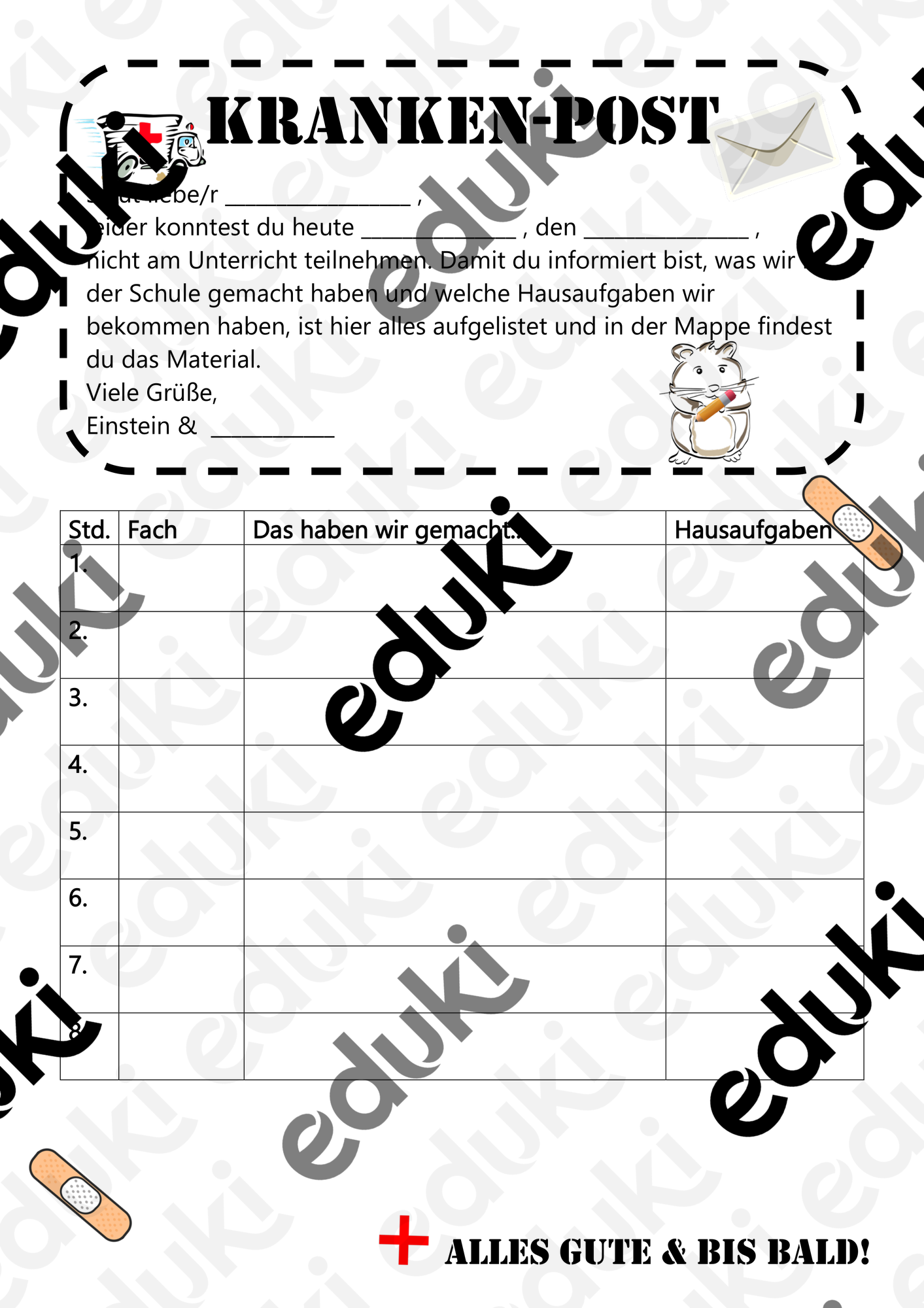 Klassenzimmer Krankenmappe Innen – Unterrichtsmaterial im Fach ...