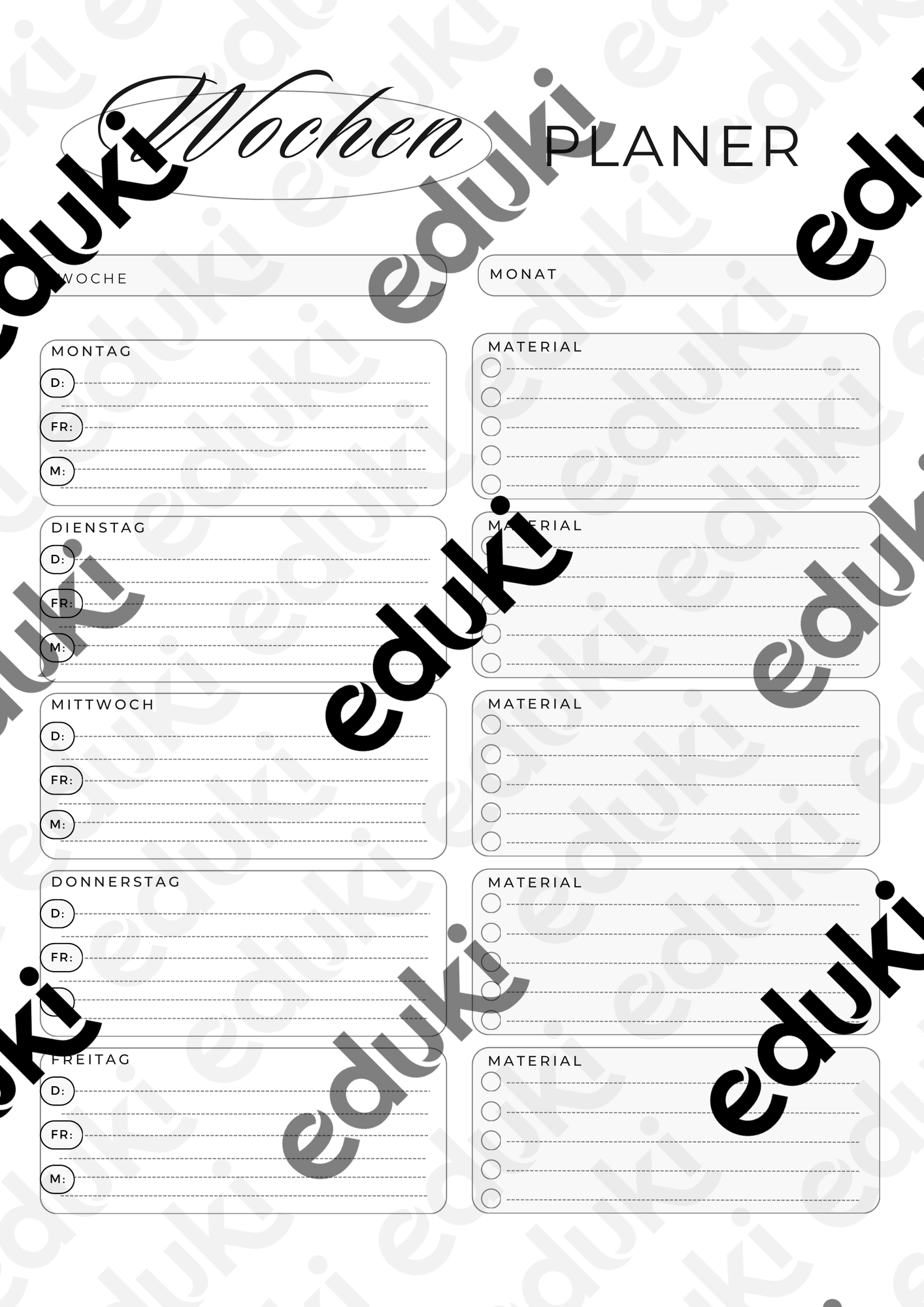 Wochenplaner zur Organisation – Unterrichtsmaterial im Fach ...
