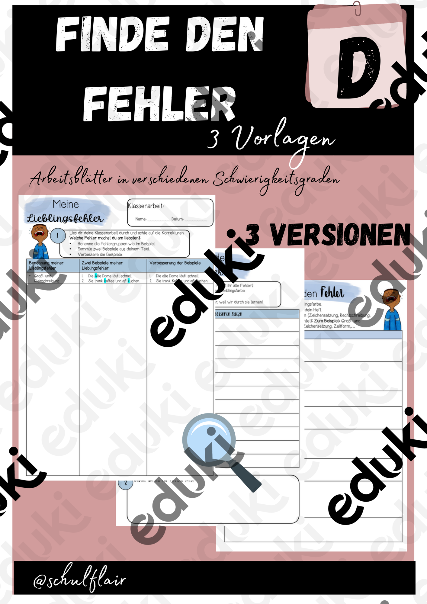 Vorlage: Finde den Fehler – Unterrichtsmaterial im Fach Deutsch