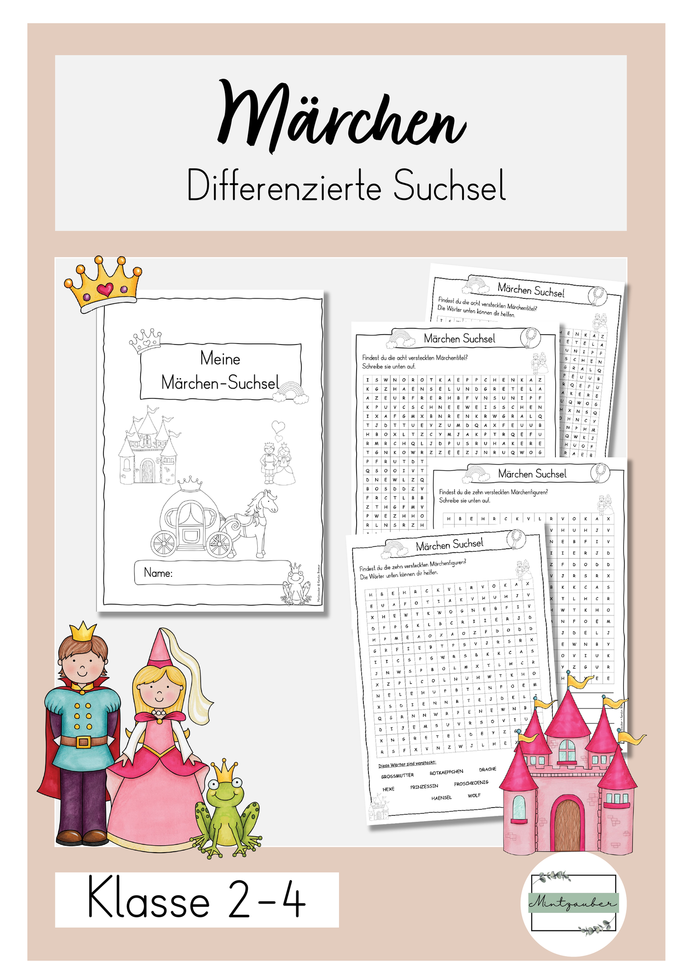 Märchen Suchsel differenziert Märchenfiguren / Märchentitel