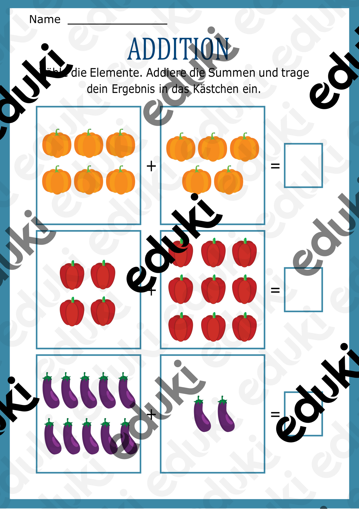 Addition, Mathe 1. Klasse, Arbeitsblatt PDF + Word