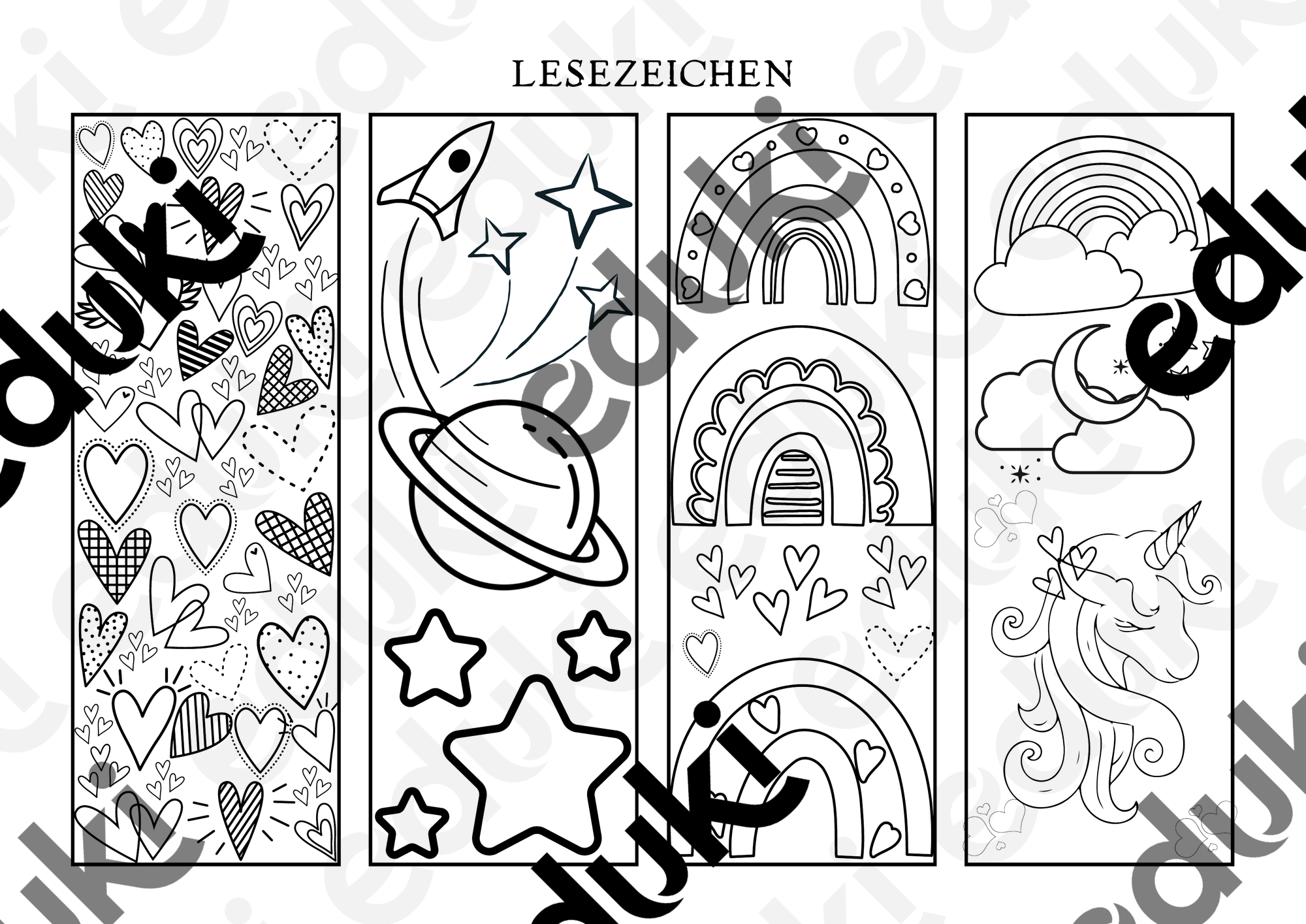 Lesezeichen Herzen - Weltraum - Regenbogen - Einhorn ...