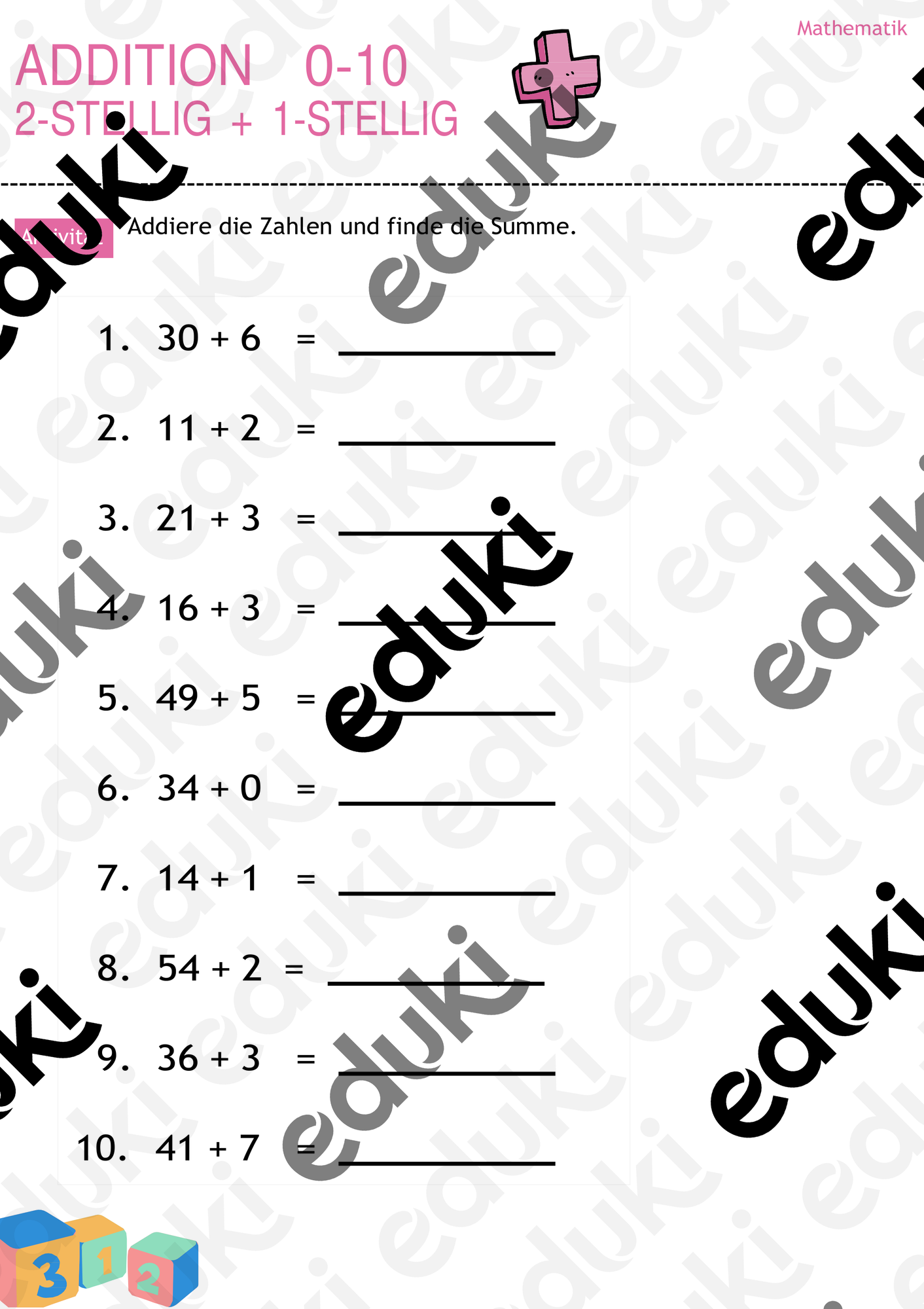 Mathematik Addition: Klasse 2 (PDF und Word) – Unterrichtsmaterial im