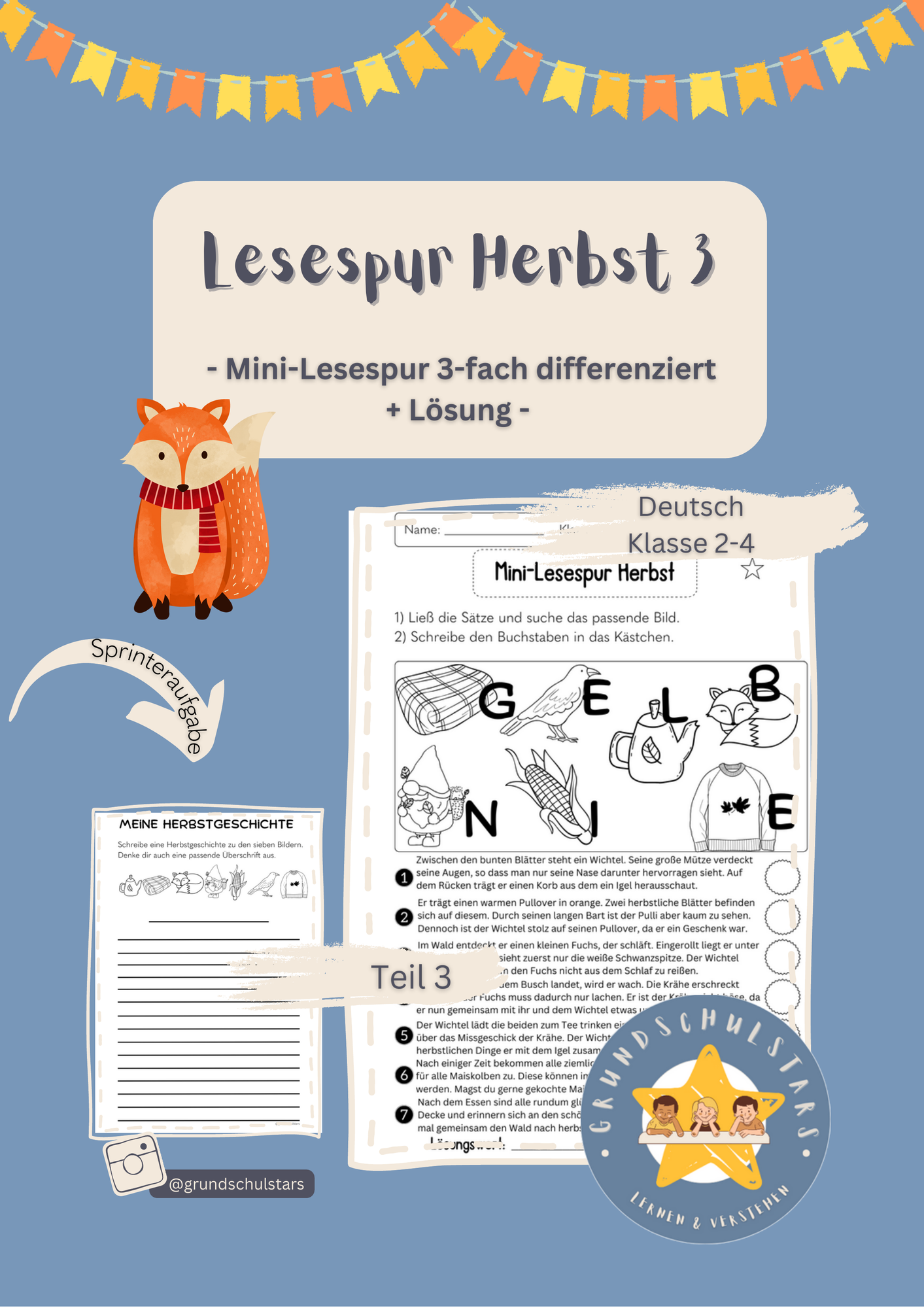 Lesespur Herbst 3 Deutsch differenziert + Lösung – Unterrichtsmaterial