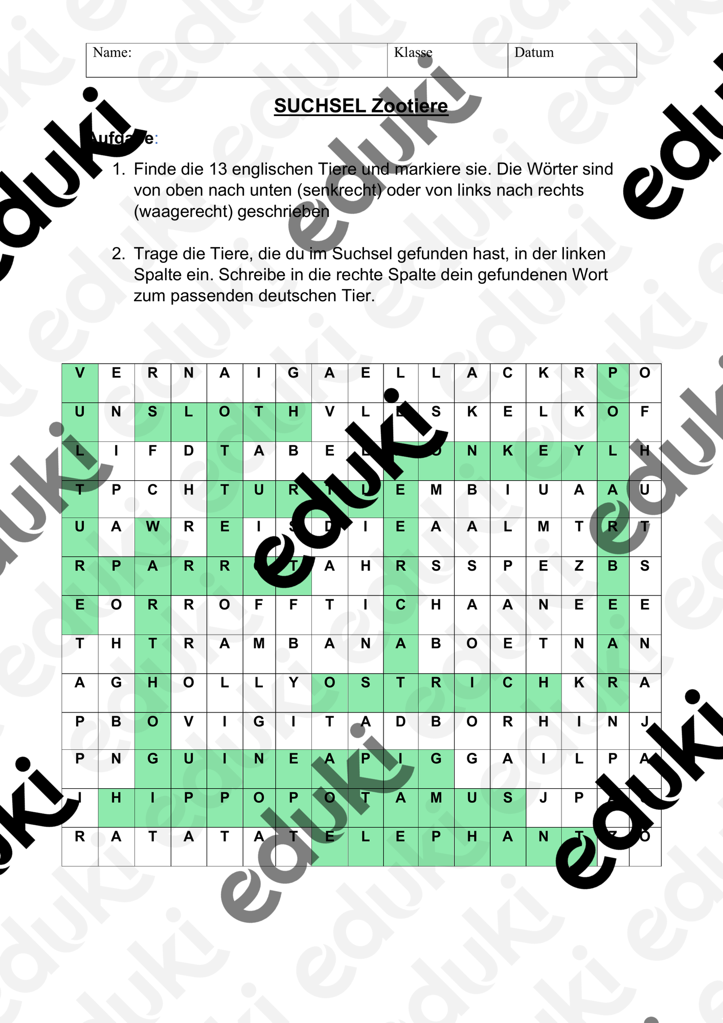 SUCHSEL Englisch: Thema Zootiere – Unterrichtsmaterial im Fach Englisch