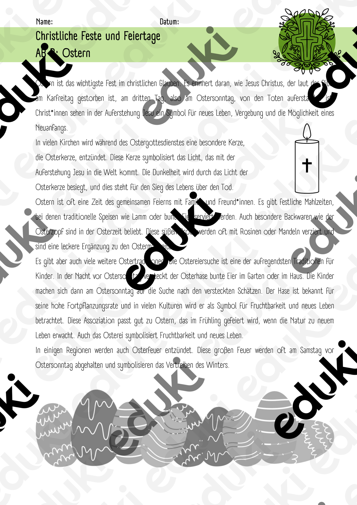 Arbeitsblätter zum Thema "Ostern" – Unterrichtsmaterial im Fach Religion