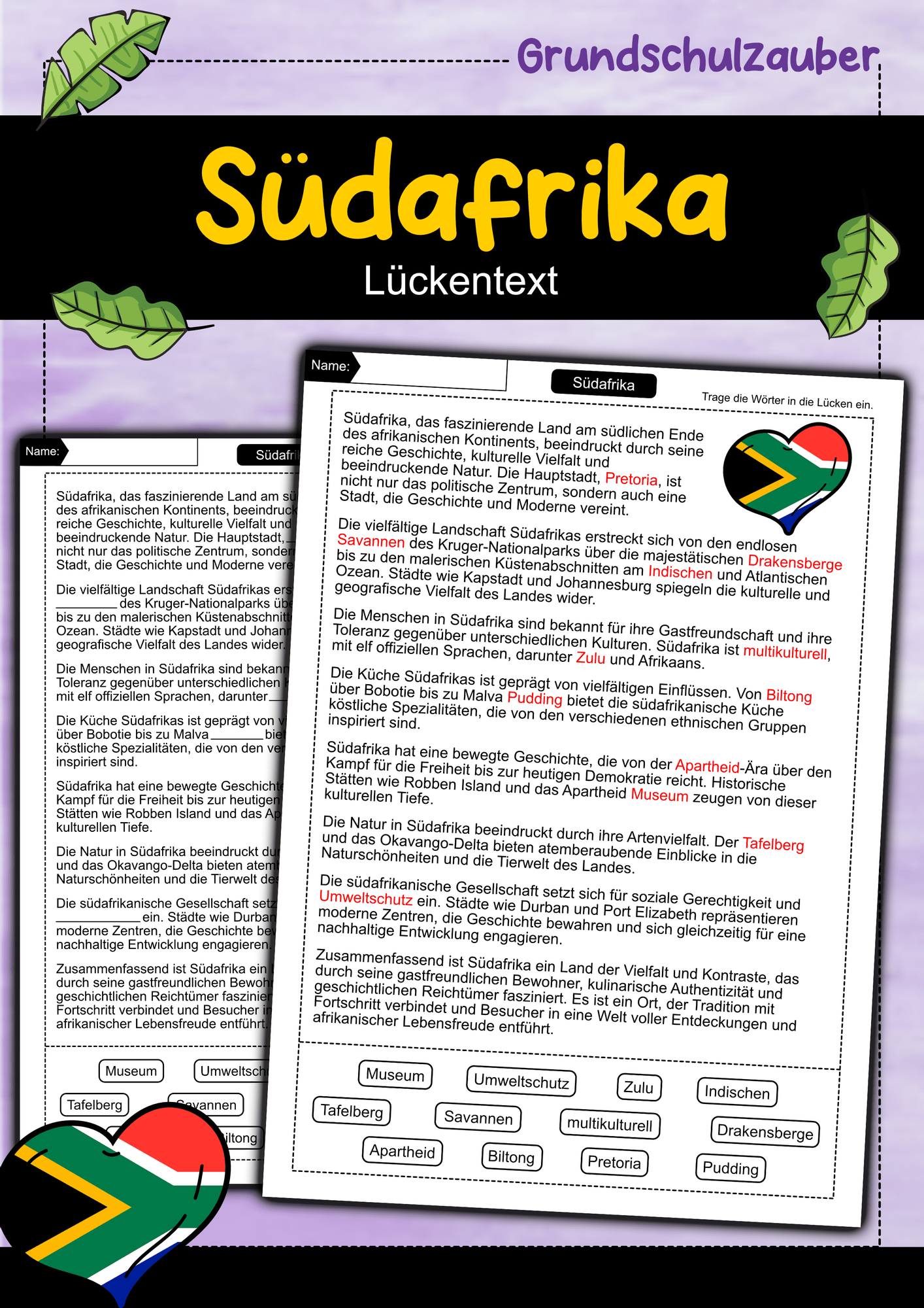 Lückentext Südafrika – Unterrichtsmaterial im Fach Erdkunde
