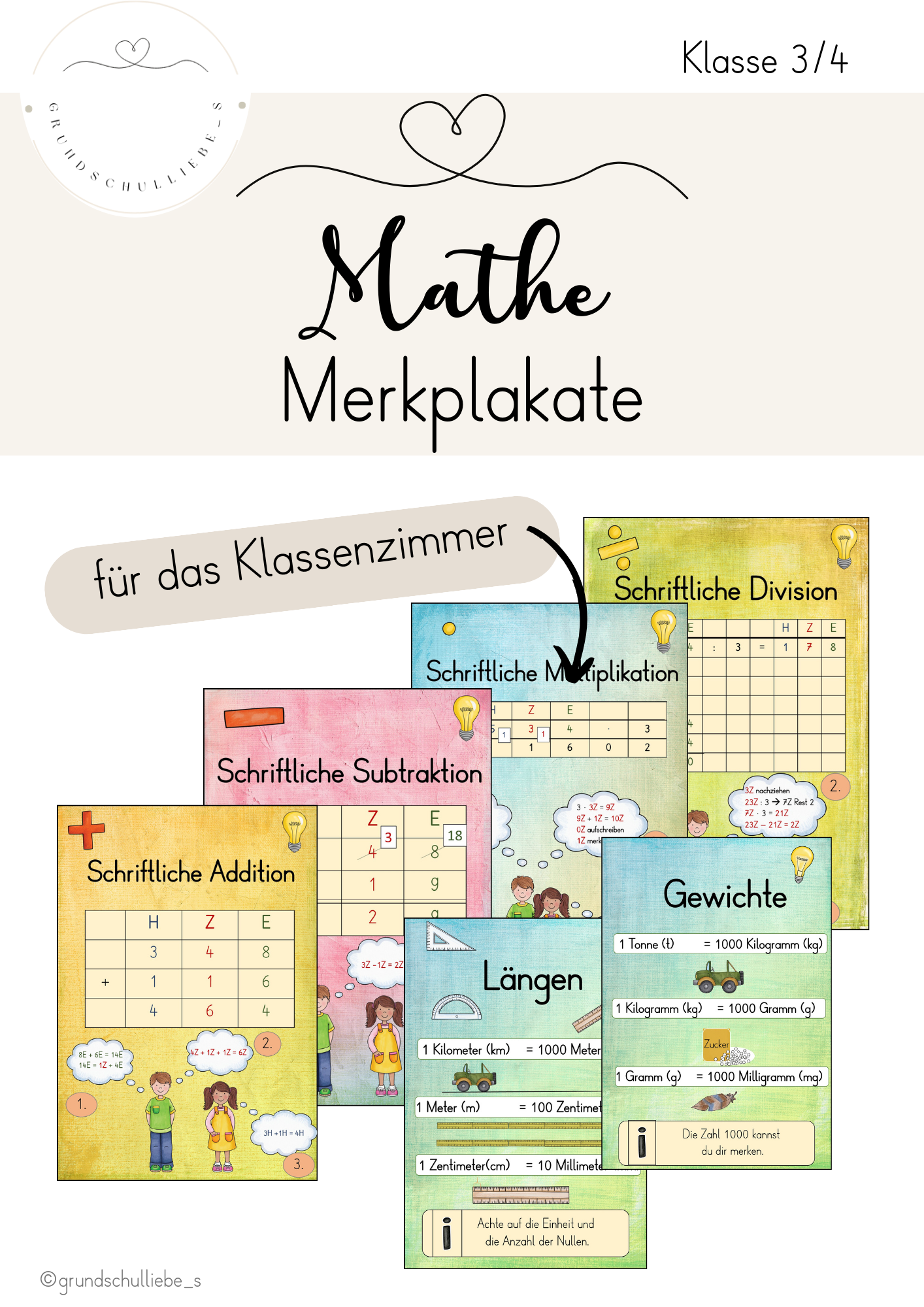 Merkplakate Mathe - Klasse 3/4 – Unterrichtsmaterial in den Fächern