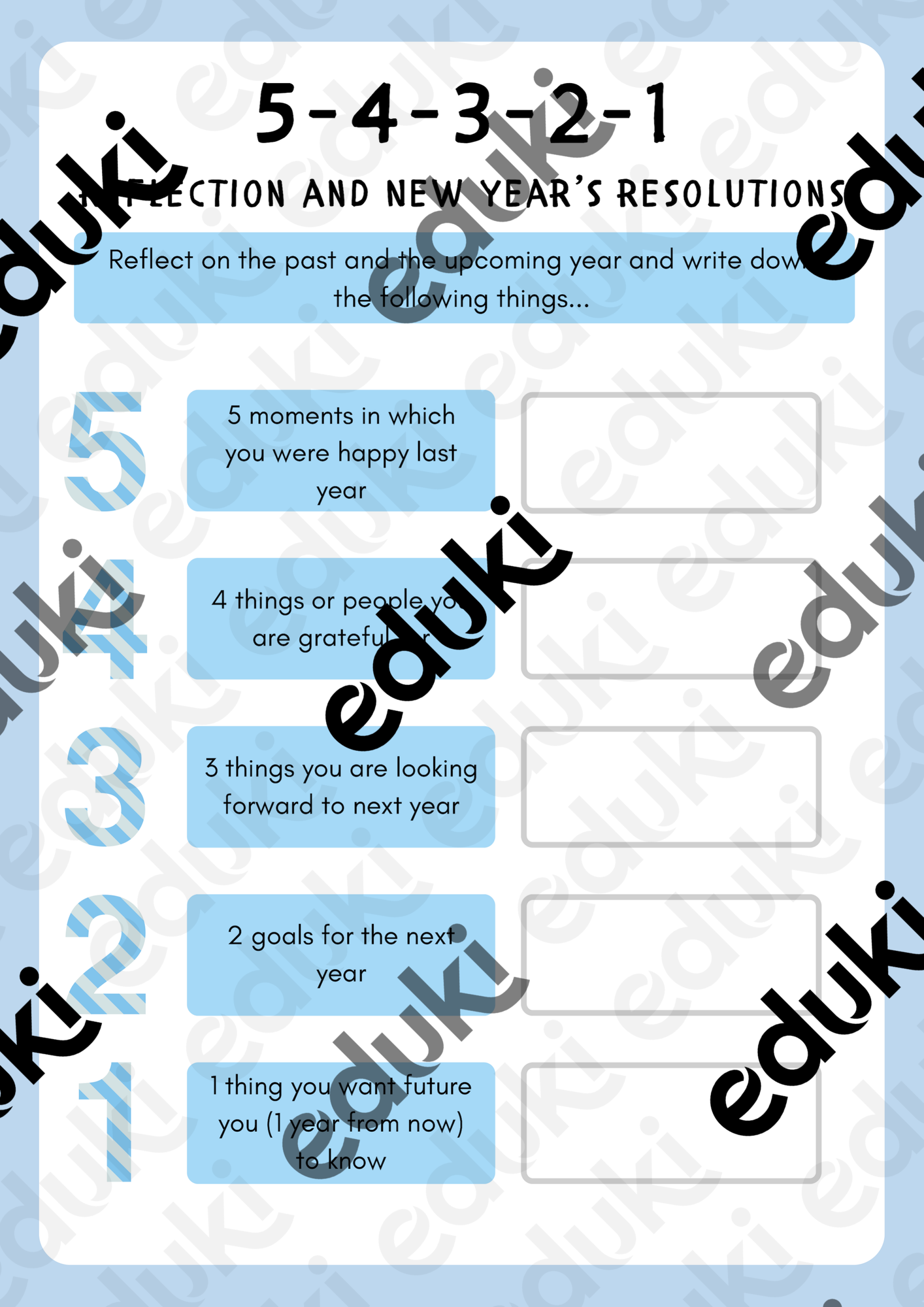 5-4-3-2-1 Reflection and New Year's Resolutions – Unterrichtsmaterial ...