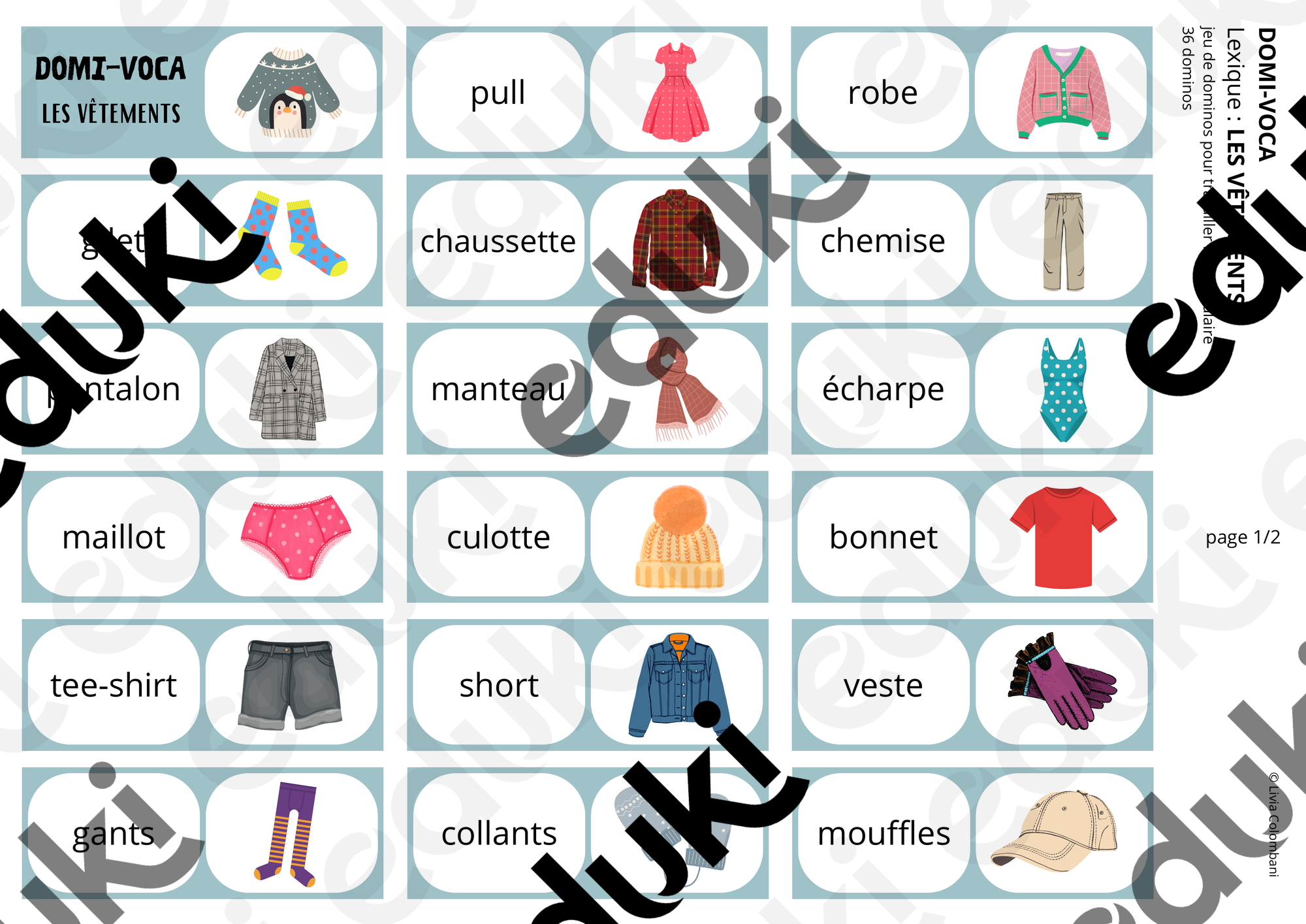 domi-voca Les vêtements, jeu de dominos vocabulaire Ressource