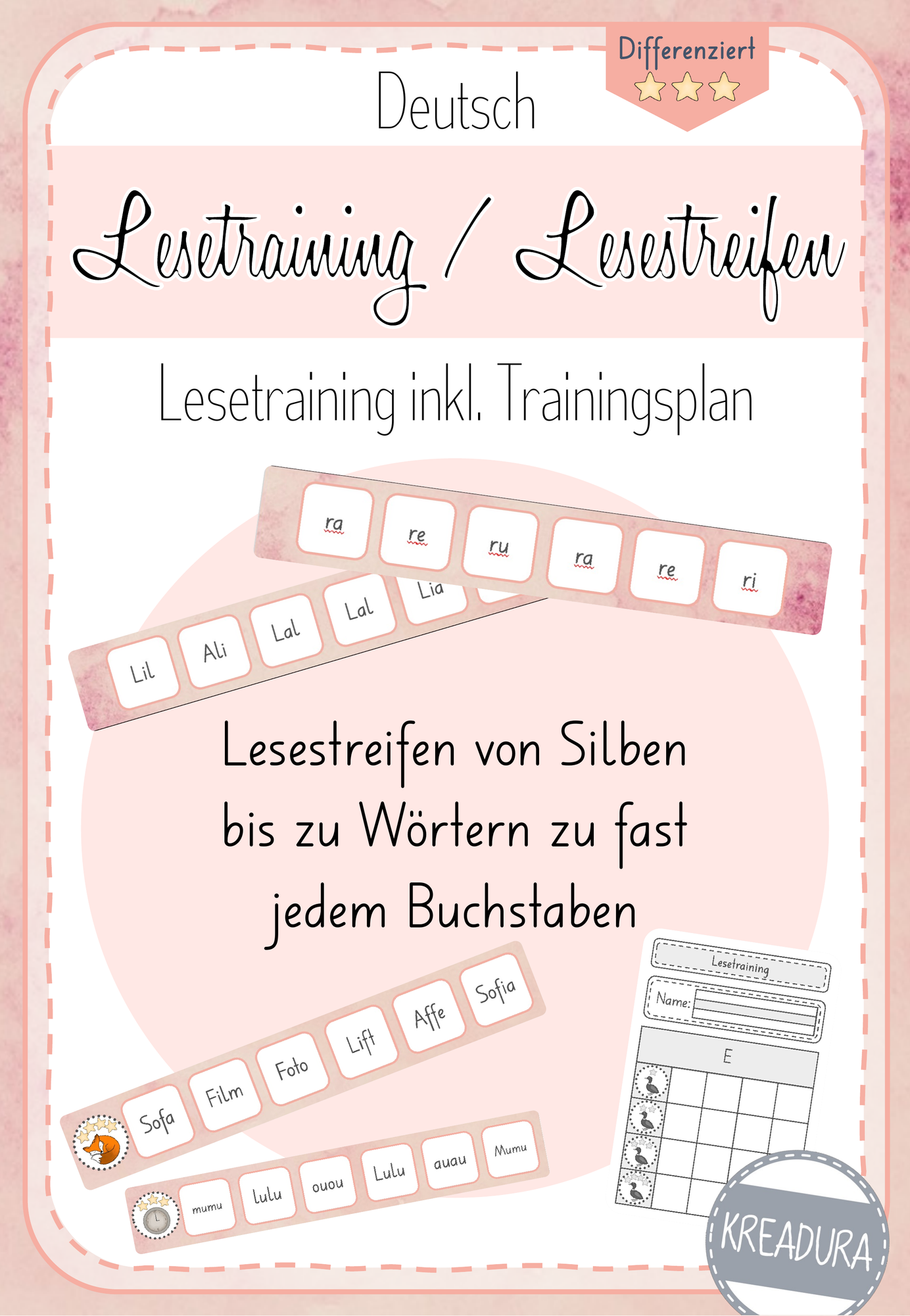 Lesetraining mit Trainingsplan (Lesestreifen) – Unterrichtsmaterial im