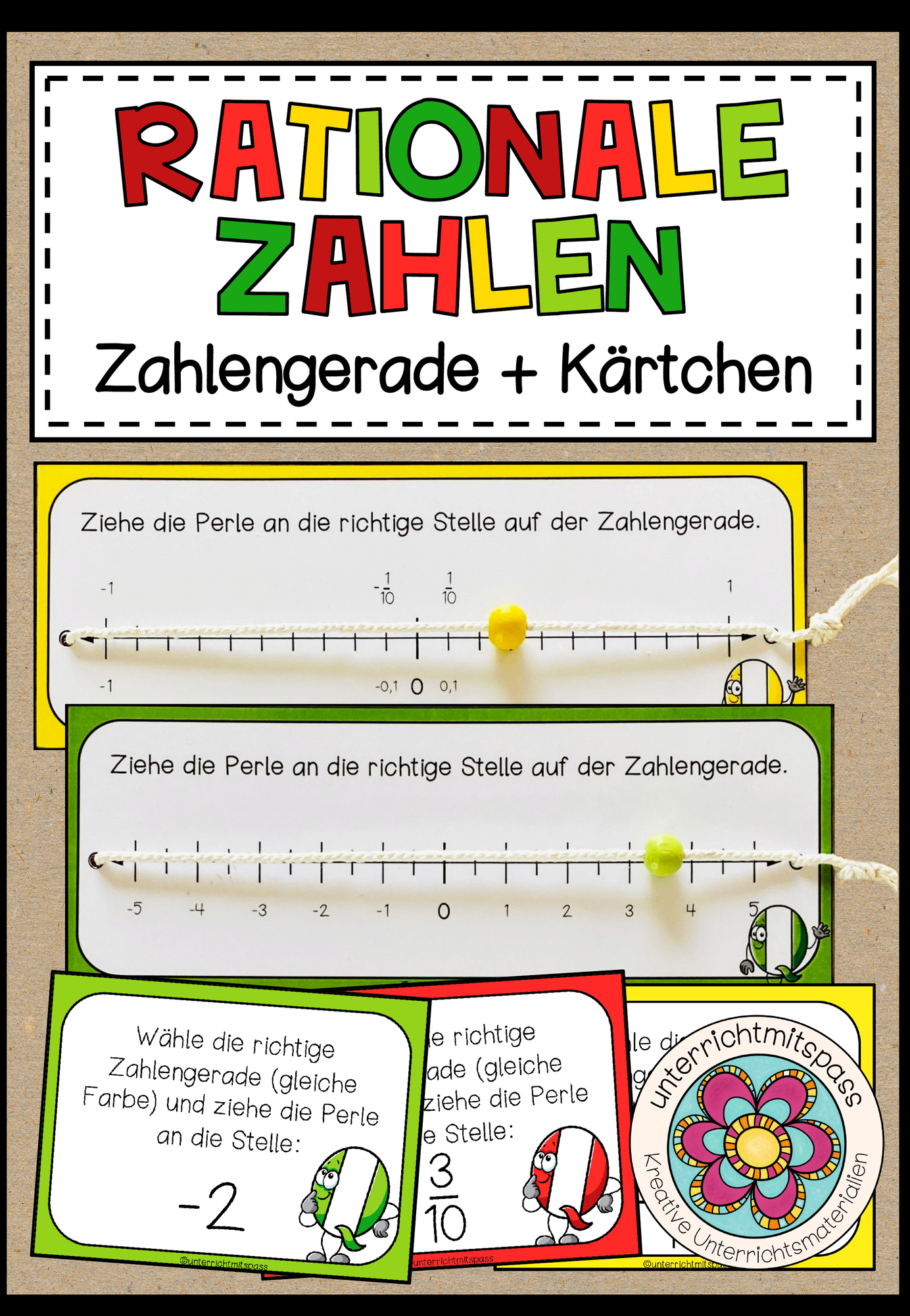 RATIONALE ZAHLEN (Zahlengerade) - Legeübung + Aufgabenkarten