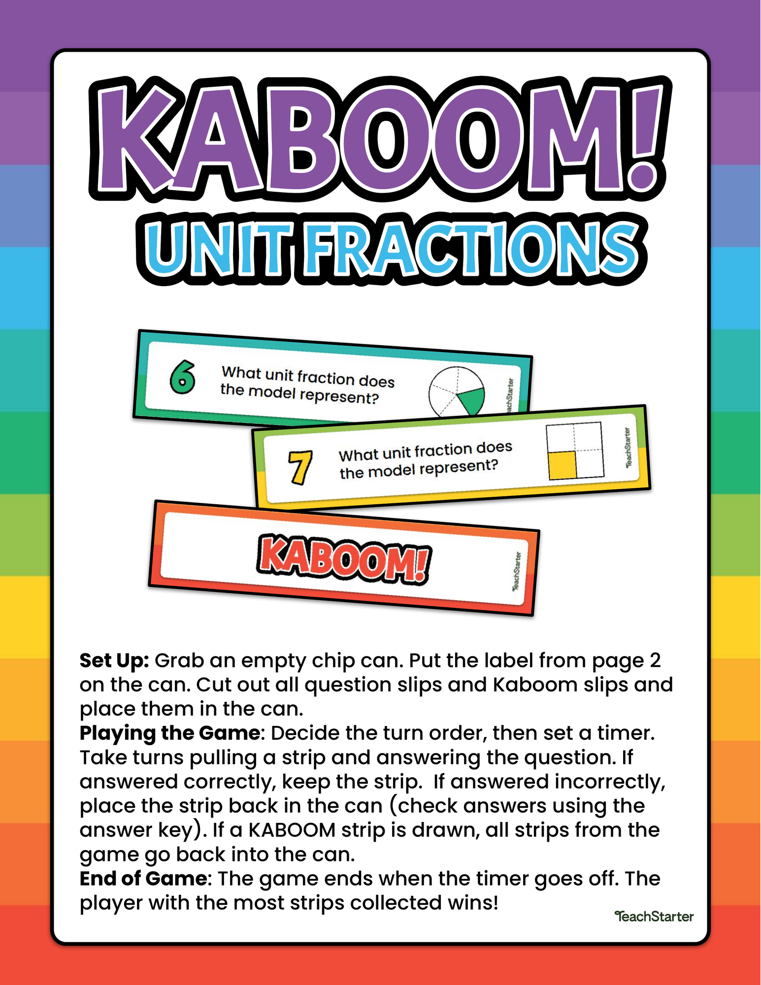 Practice unit fractions with this fun whole class Kaboom card game ...