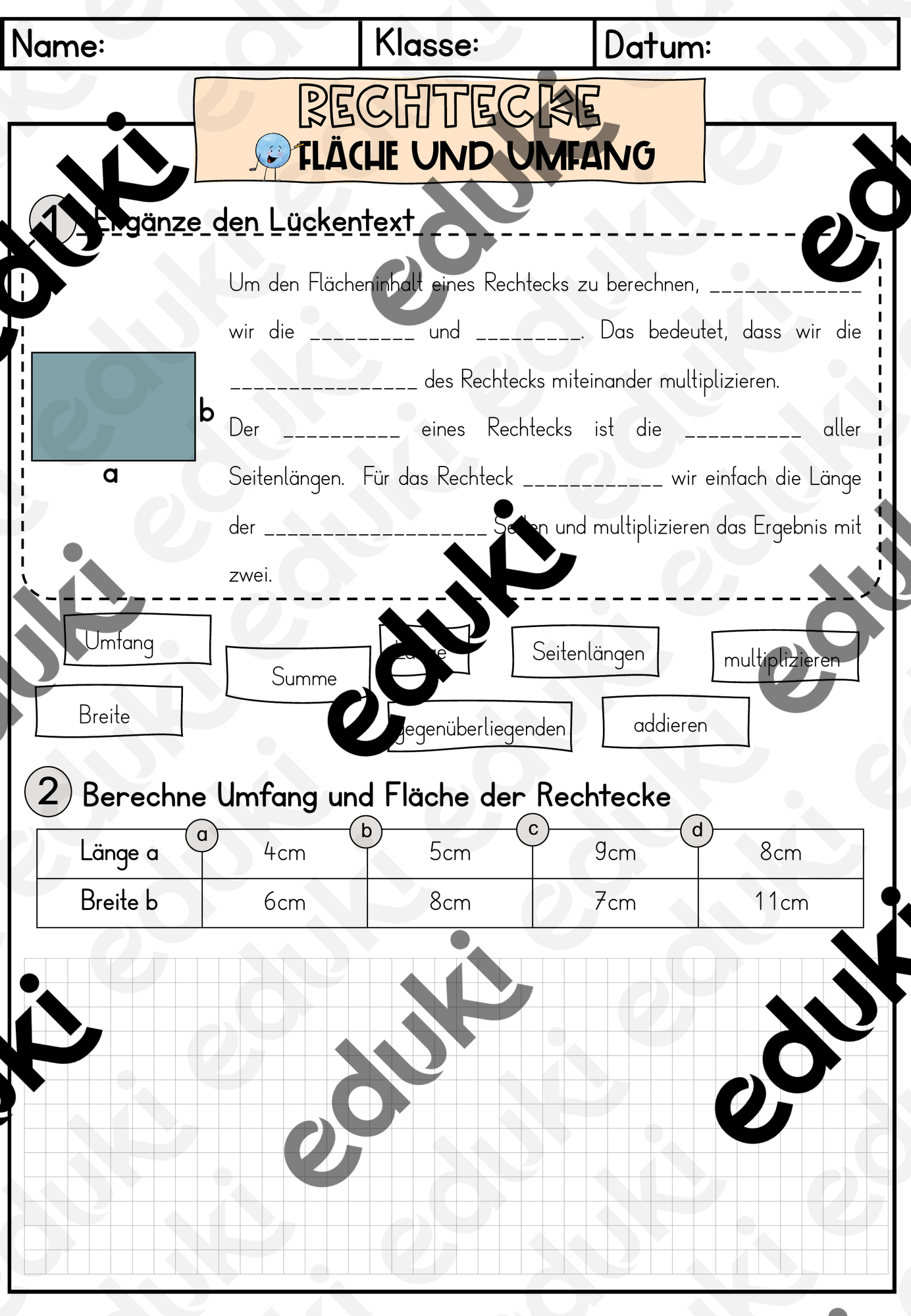 Übungsblatt_Rechteck_Umfang_Flächeninhalt – Unterrichtsmaterial im Fach