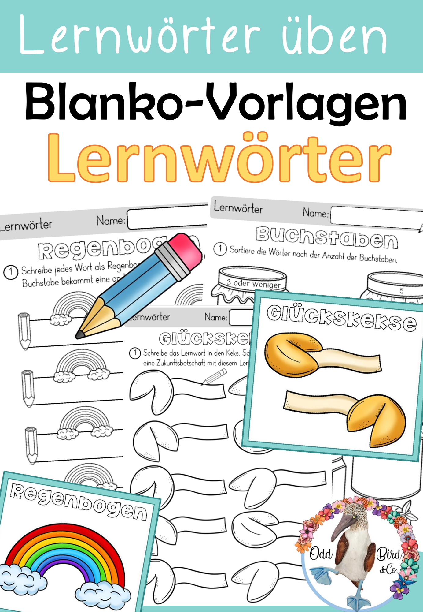 Lernwörter Üben - Blanko Vorlagen inklusive Bildkarten und