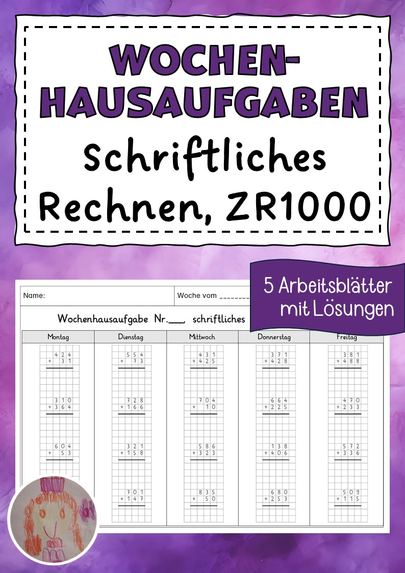 Wochenhausaufgaben: Schriftliches Rechnen im Zahlenraum bis 1000