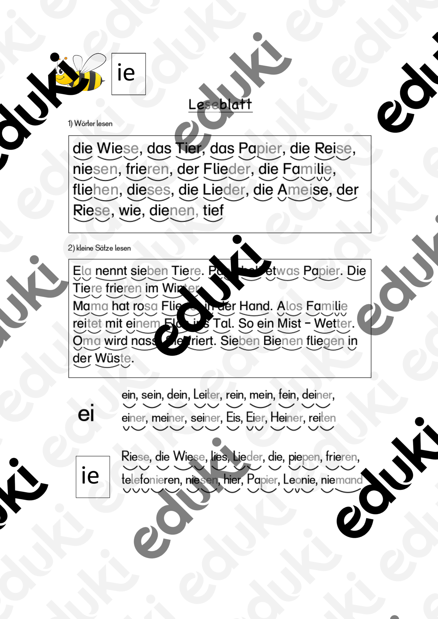 Leseblatt ie – Unterrichtsmaterial im Fach Deutsch