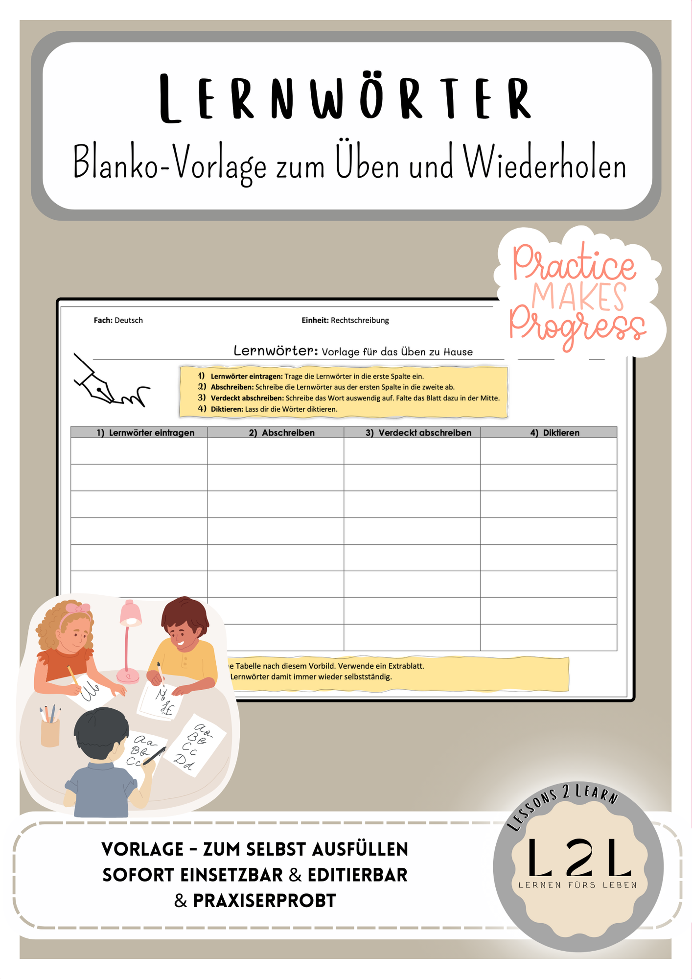 Vorlage Lernwörter - Übungswörter - Lernwörter – Unterrichtsmaterial in