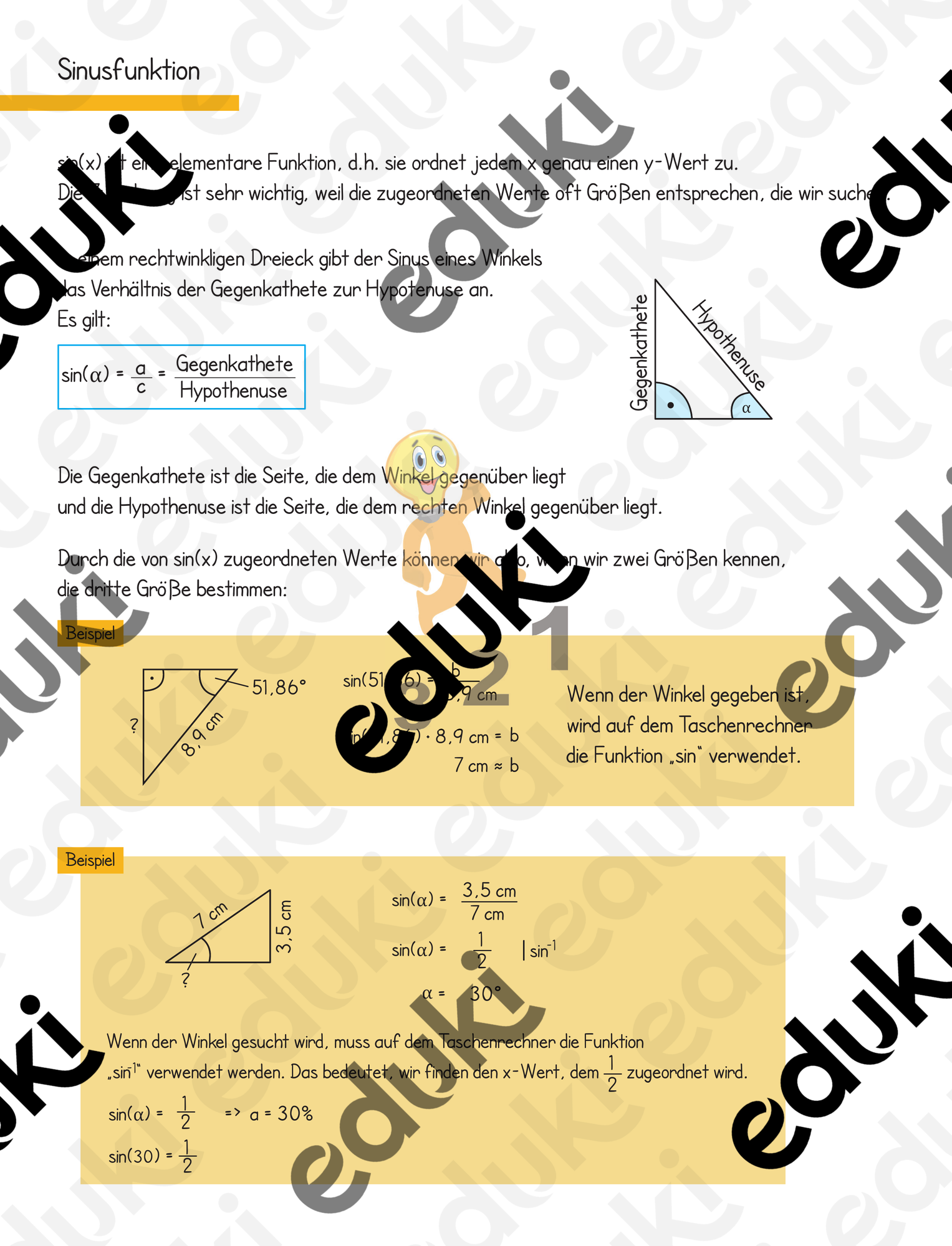 Trigonometrie: Merkblätter sin, cos, tan + Textaufgaben (mit Lösungen