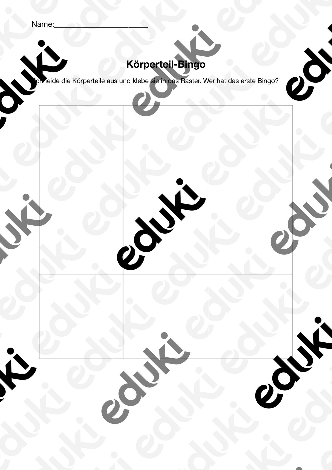 Körperteil-Bingo – Unterrichtsmaterial im Fach DaZ/DaF